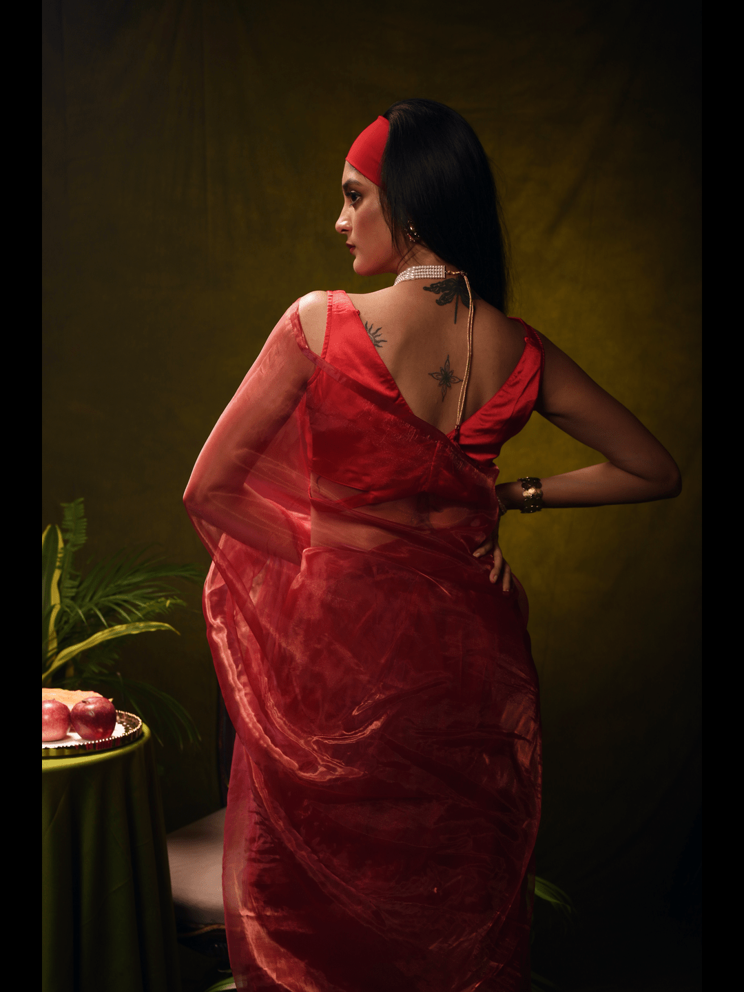 Sparkling Scarlet I Red Organza Tissue Saree