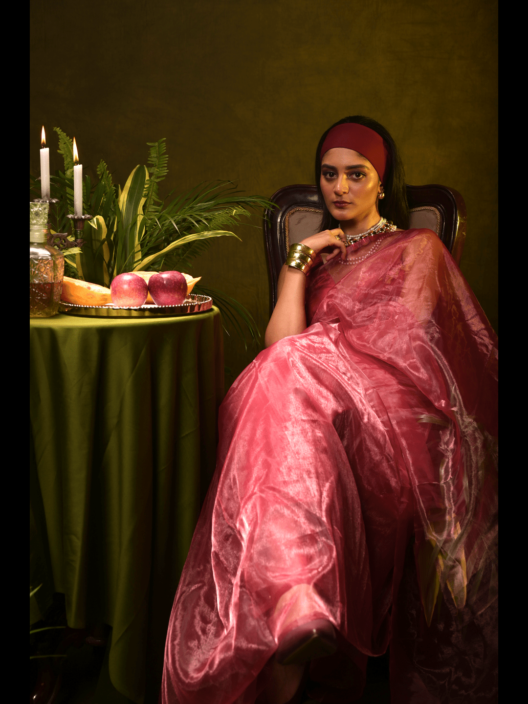 Rosé Wine I Majenta Pink Organza Tissue Saree