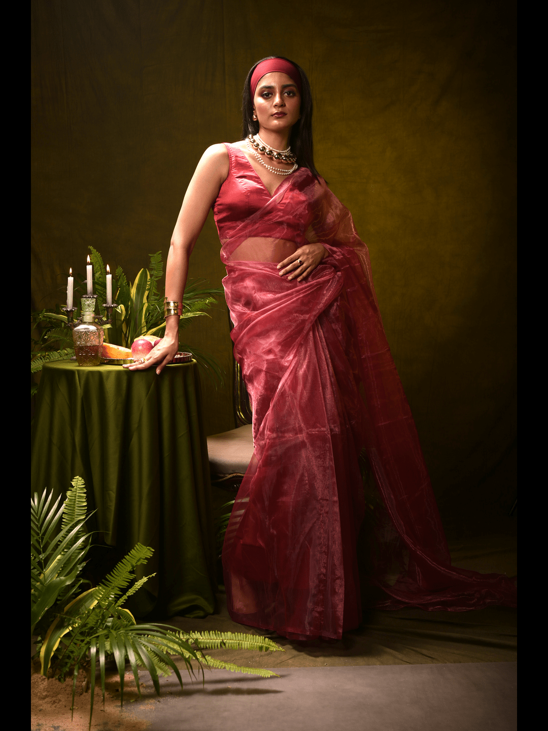 Rosé Wine I Majenta Pink Organza Tissue Saree