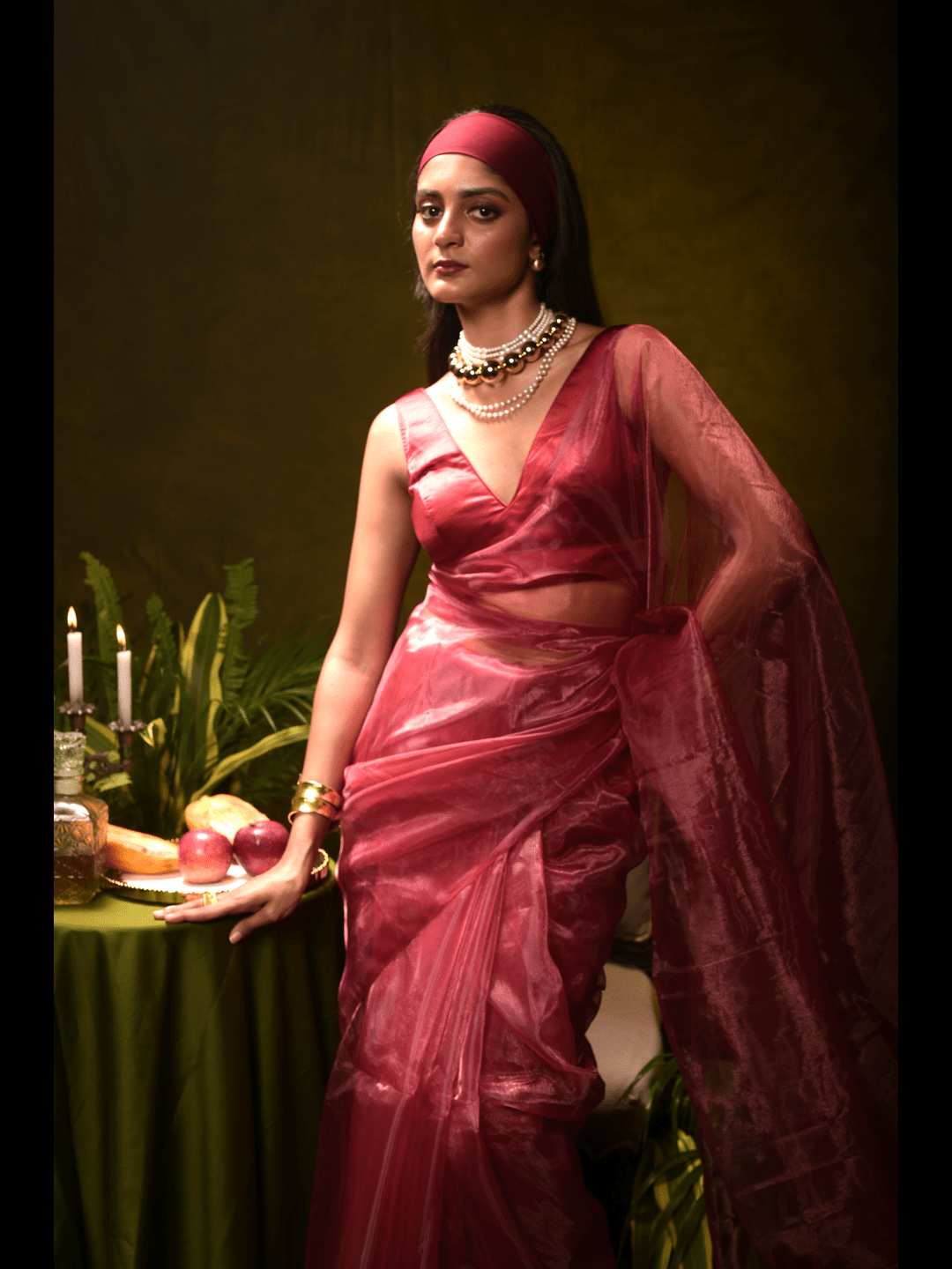 Rosé Wine I Majenta Pink Organza Tissue Saree