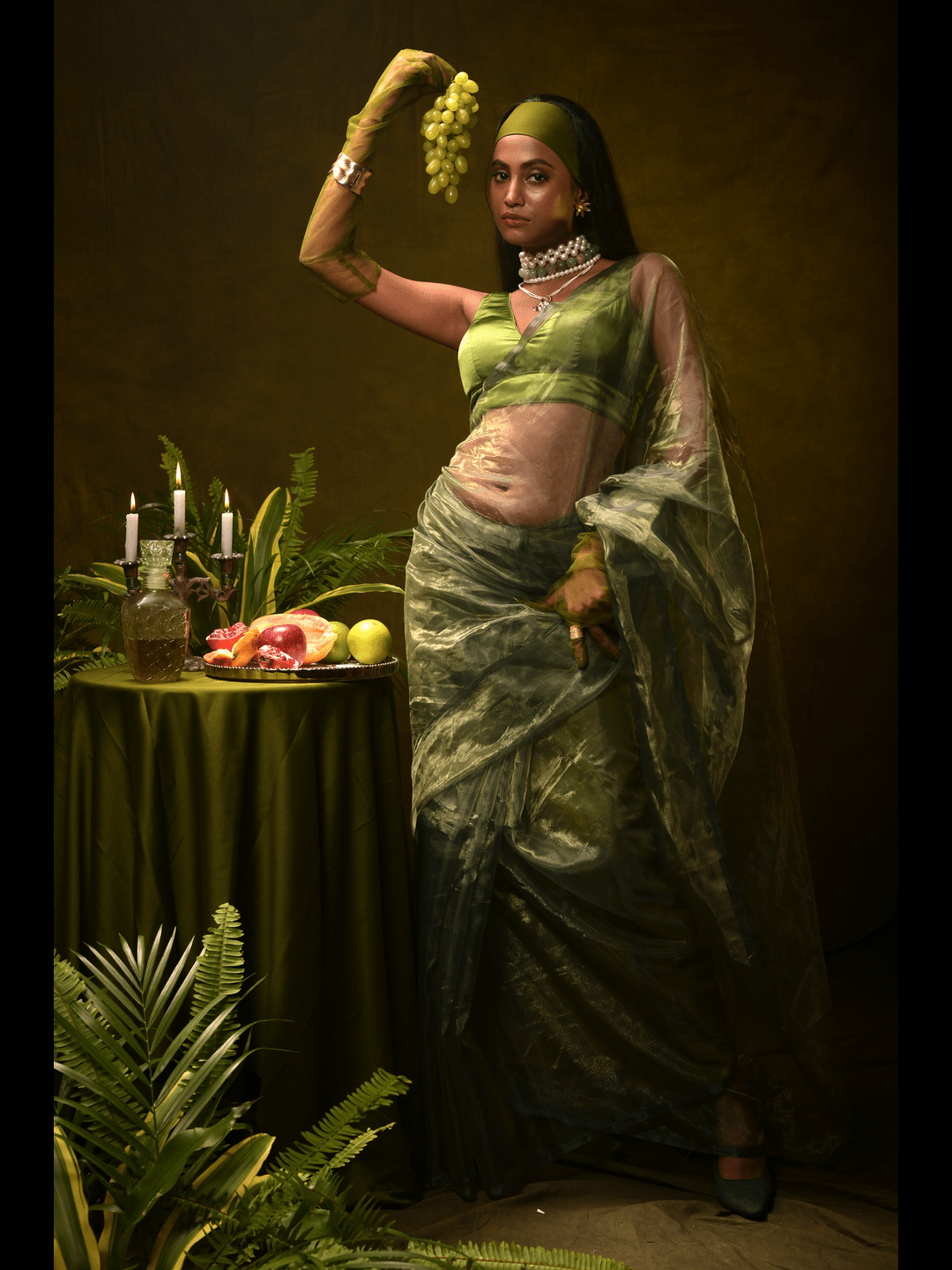 Lush mist I Sage Green Organza Tissue Saree