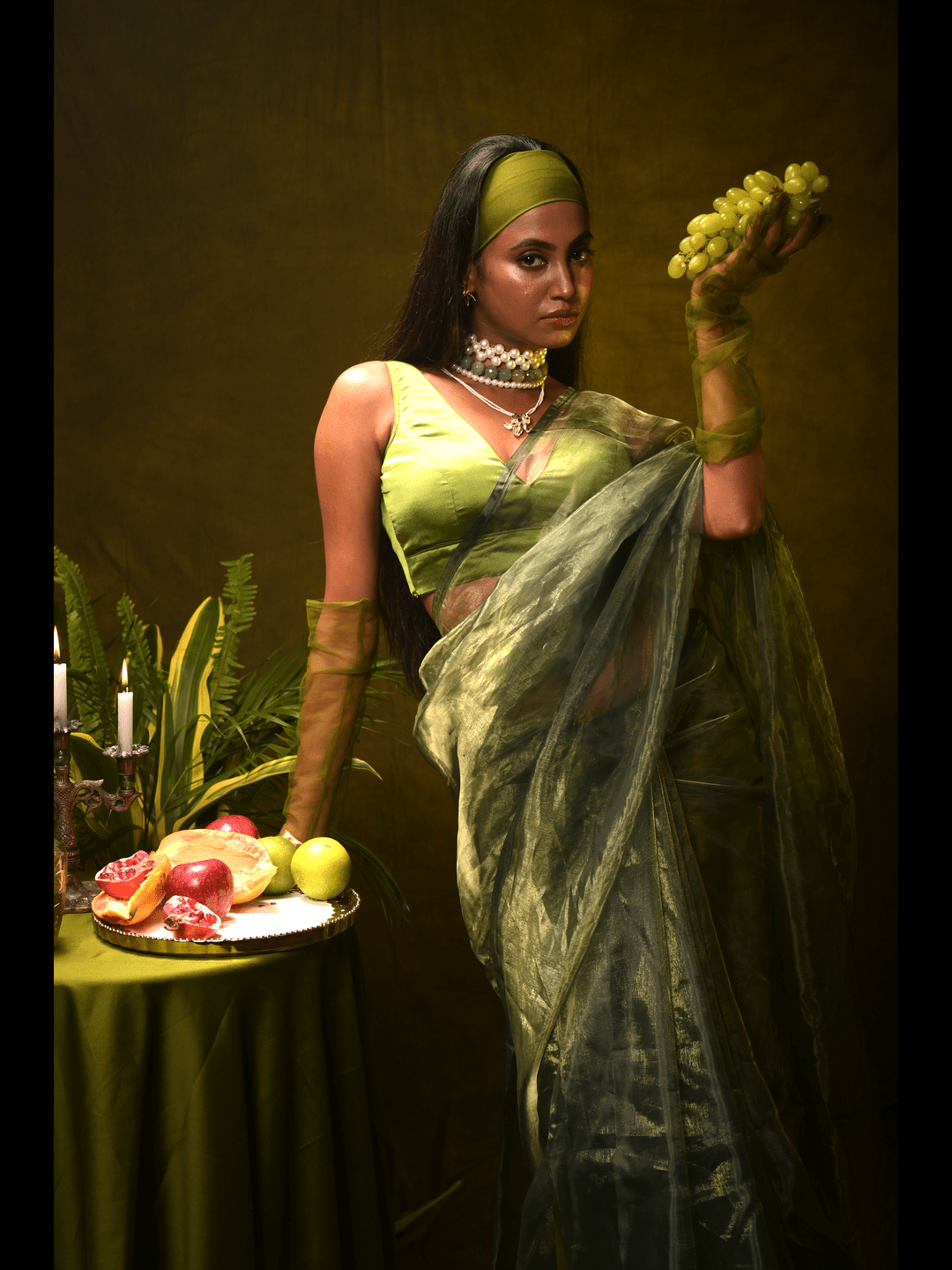 Lush mist I Sage Green Organza Tissue Saree