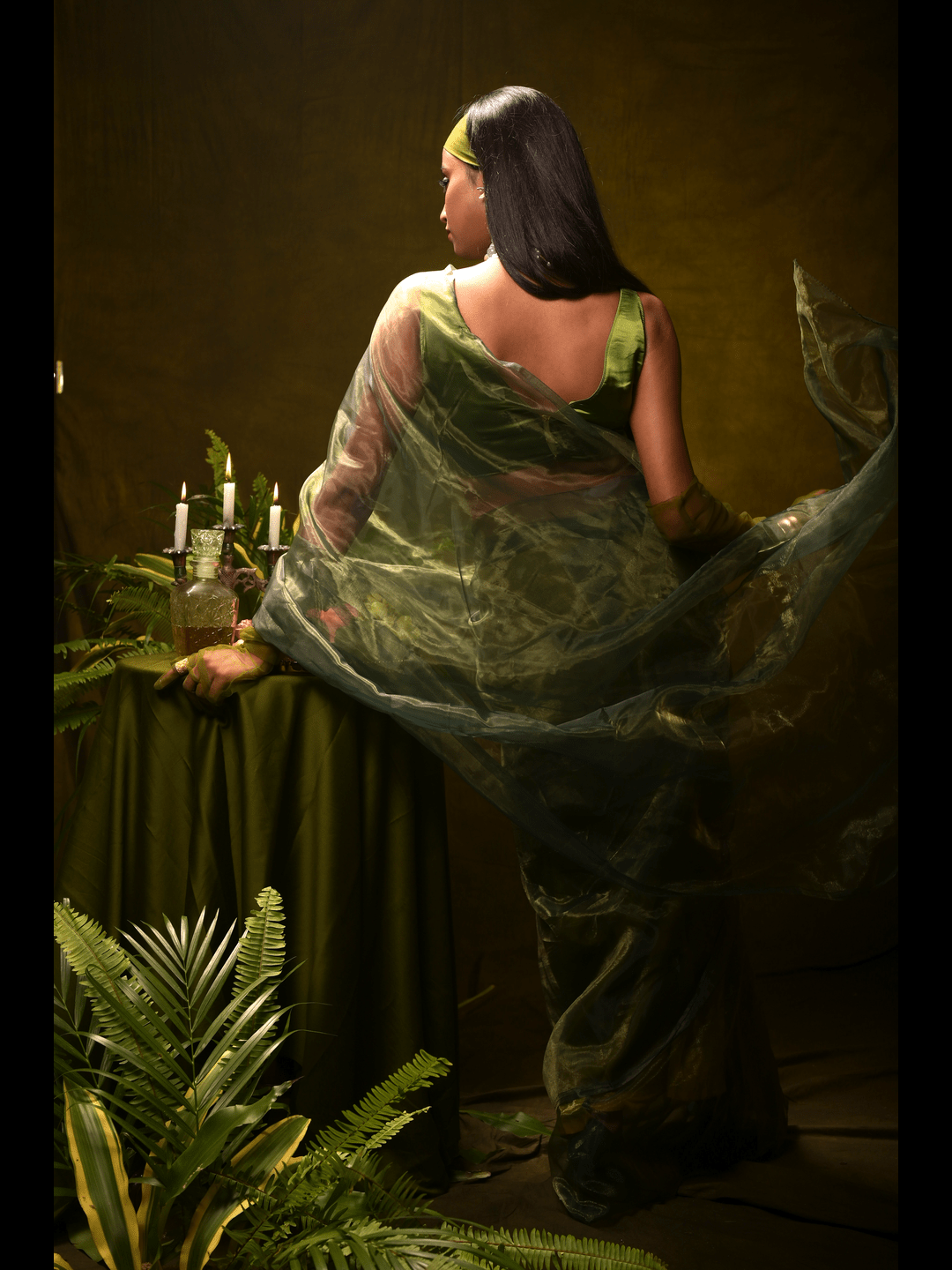 Lush mist I Sage Green Organza Tissue Saree