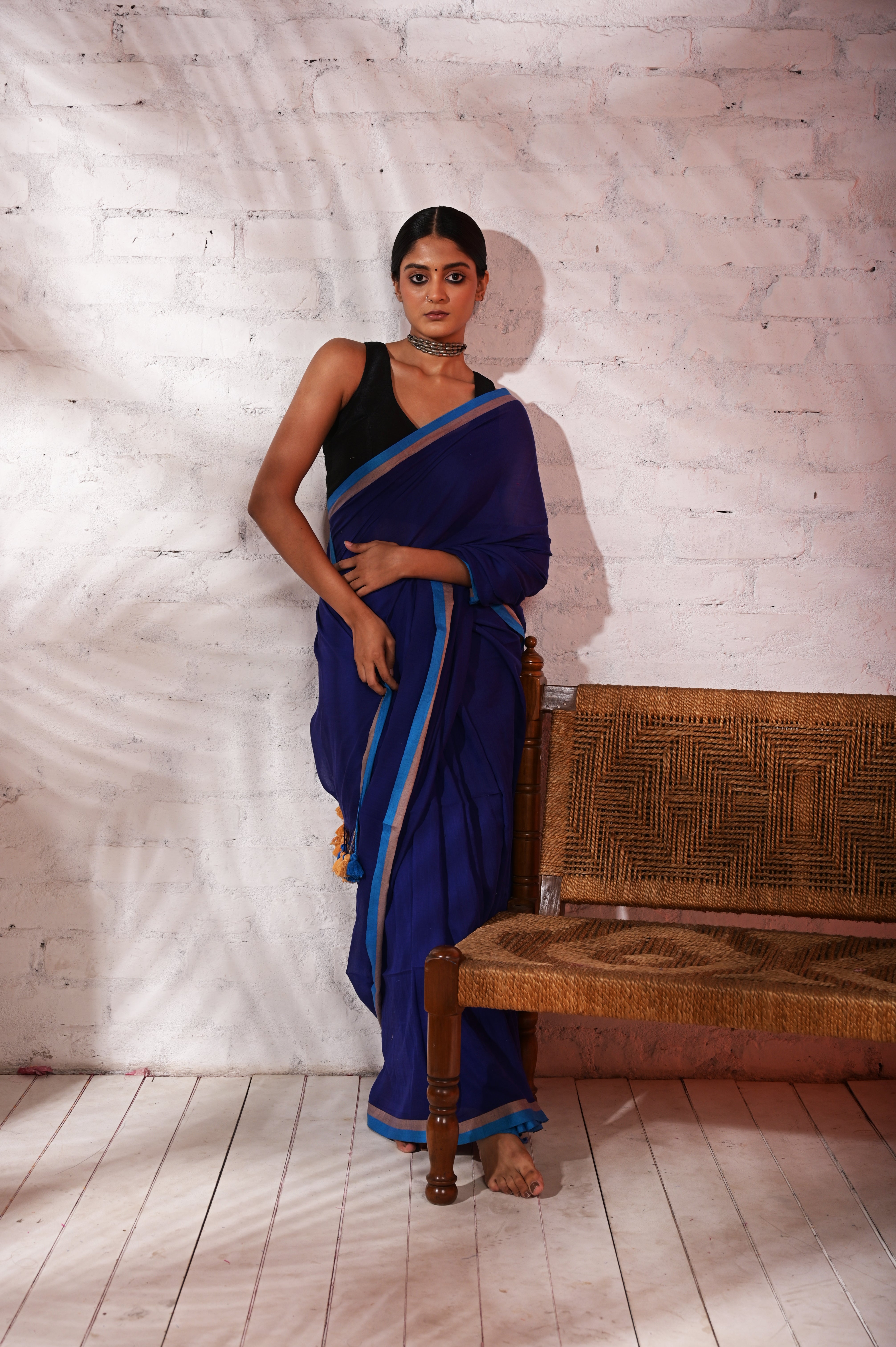 Anokhi Kahani | Dark blue mul cotton saree