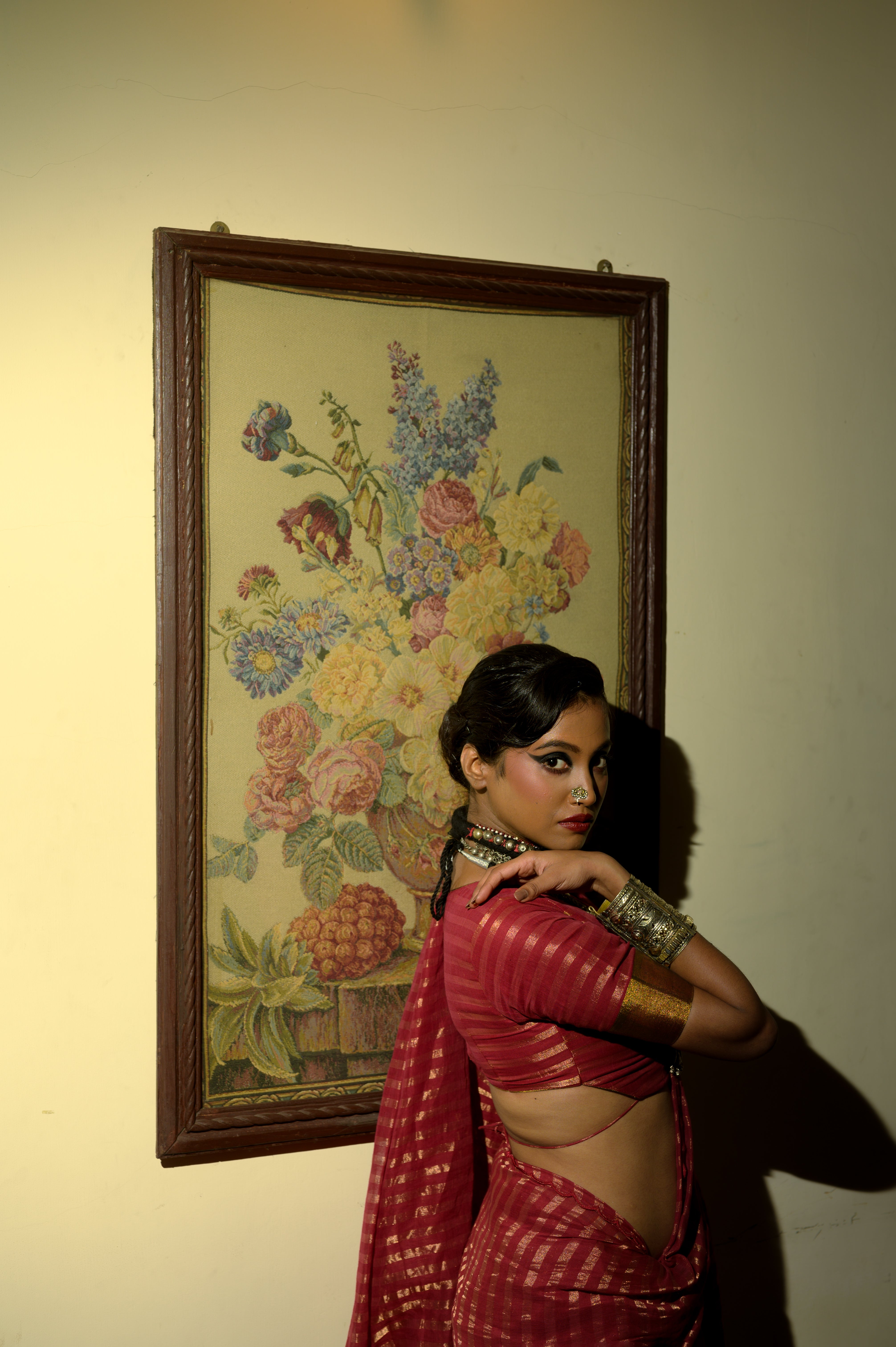 Femme Fatale I Maroon Handloom Cotton Saree with Zari Stripes and Scalloped Border