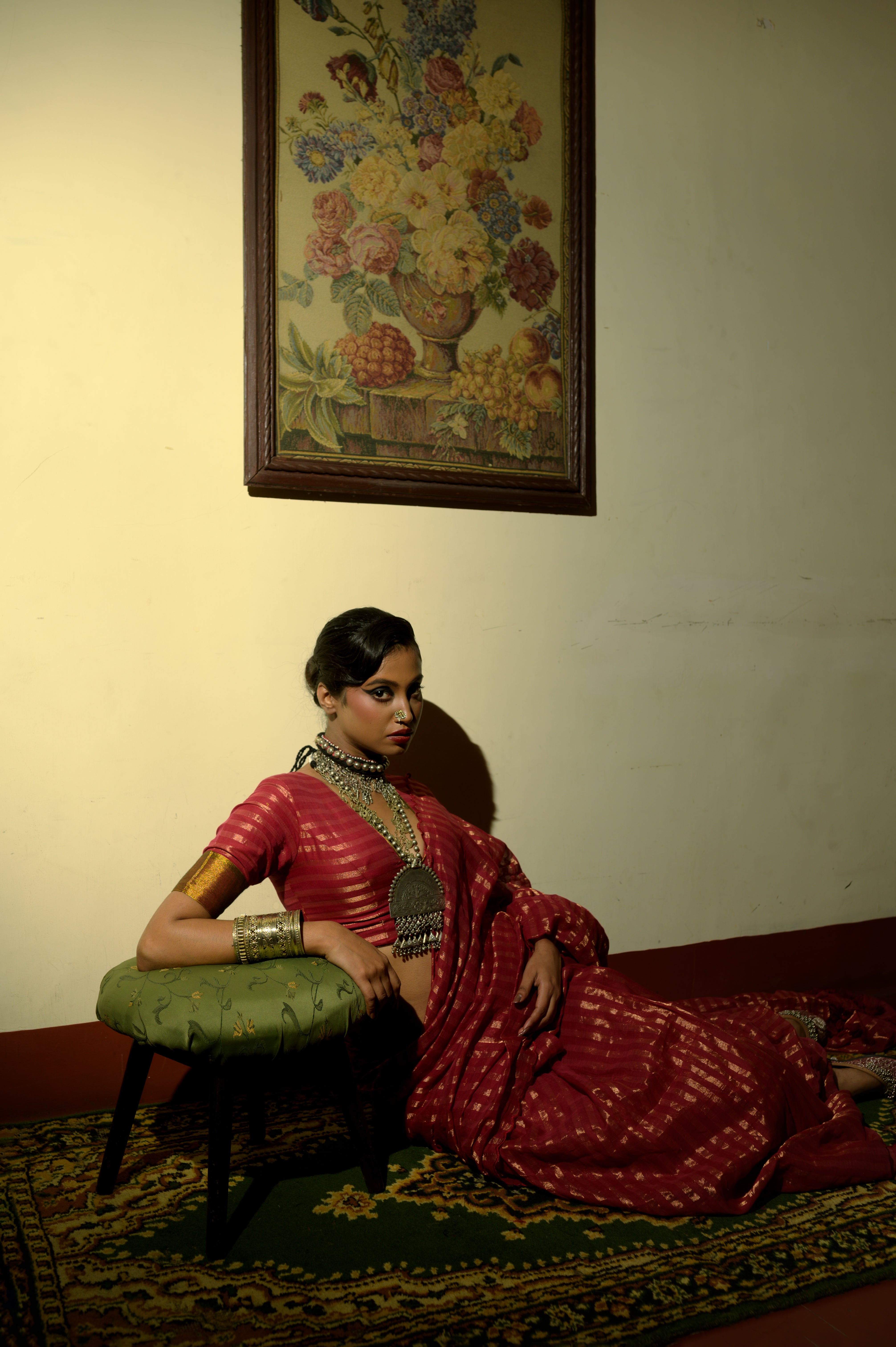 Femme Fatale I Maroon Handloom Cotton Saree with Zari Stripes and Scalloped Border