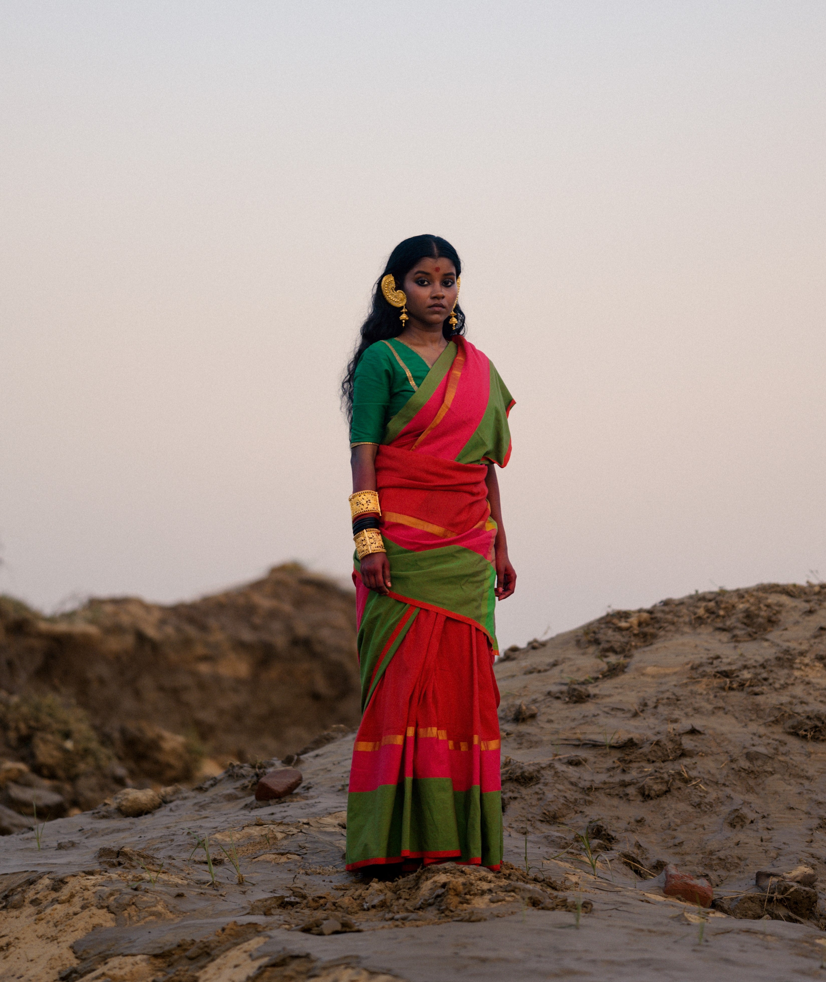 Kamini I Red Handloom Cotton Acrylic Saree With Green Border