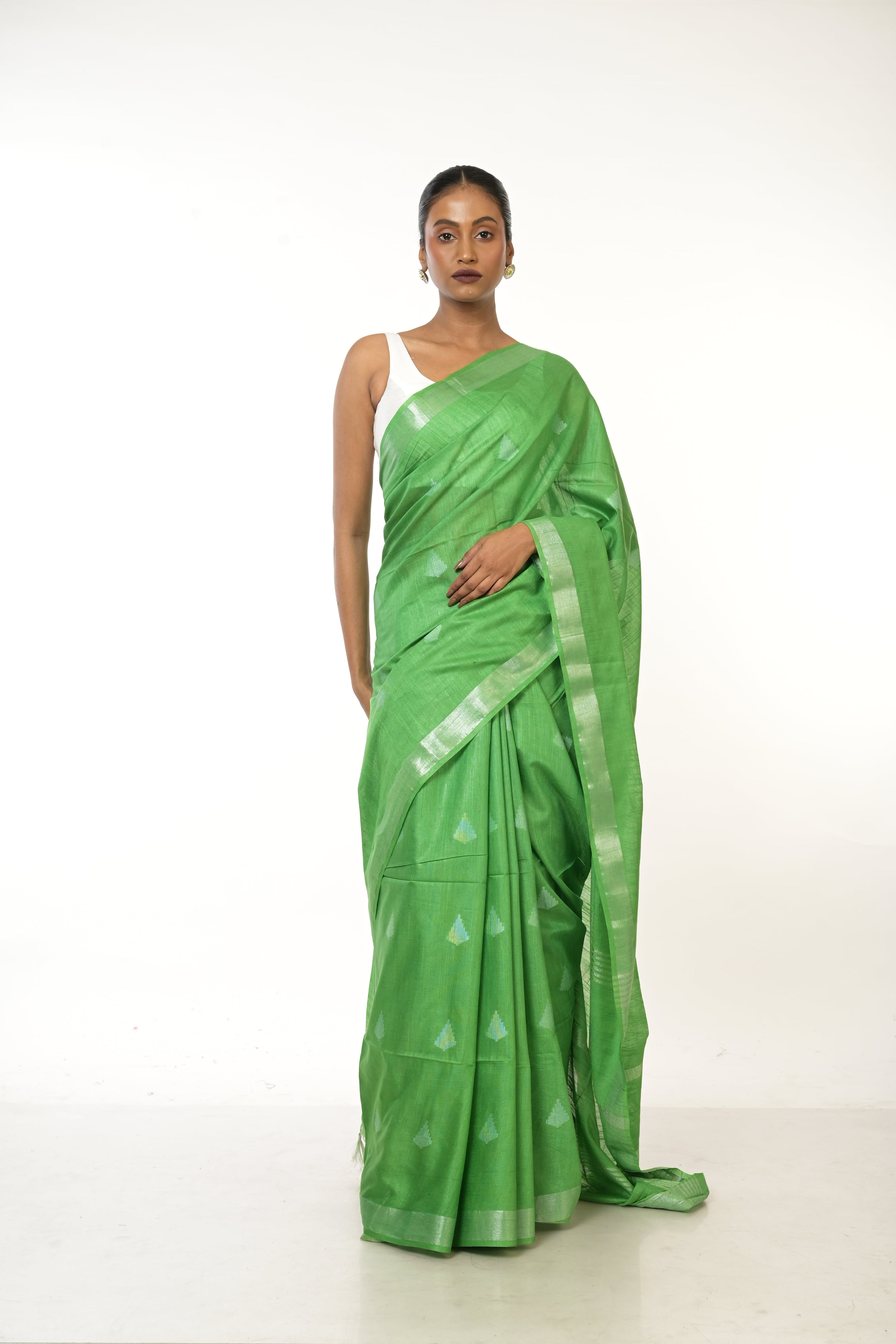 Emerald Tale I  Handwoven Light Green Cotton Silk Saree