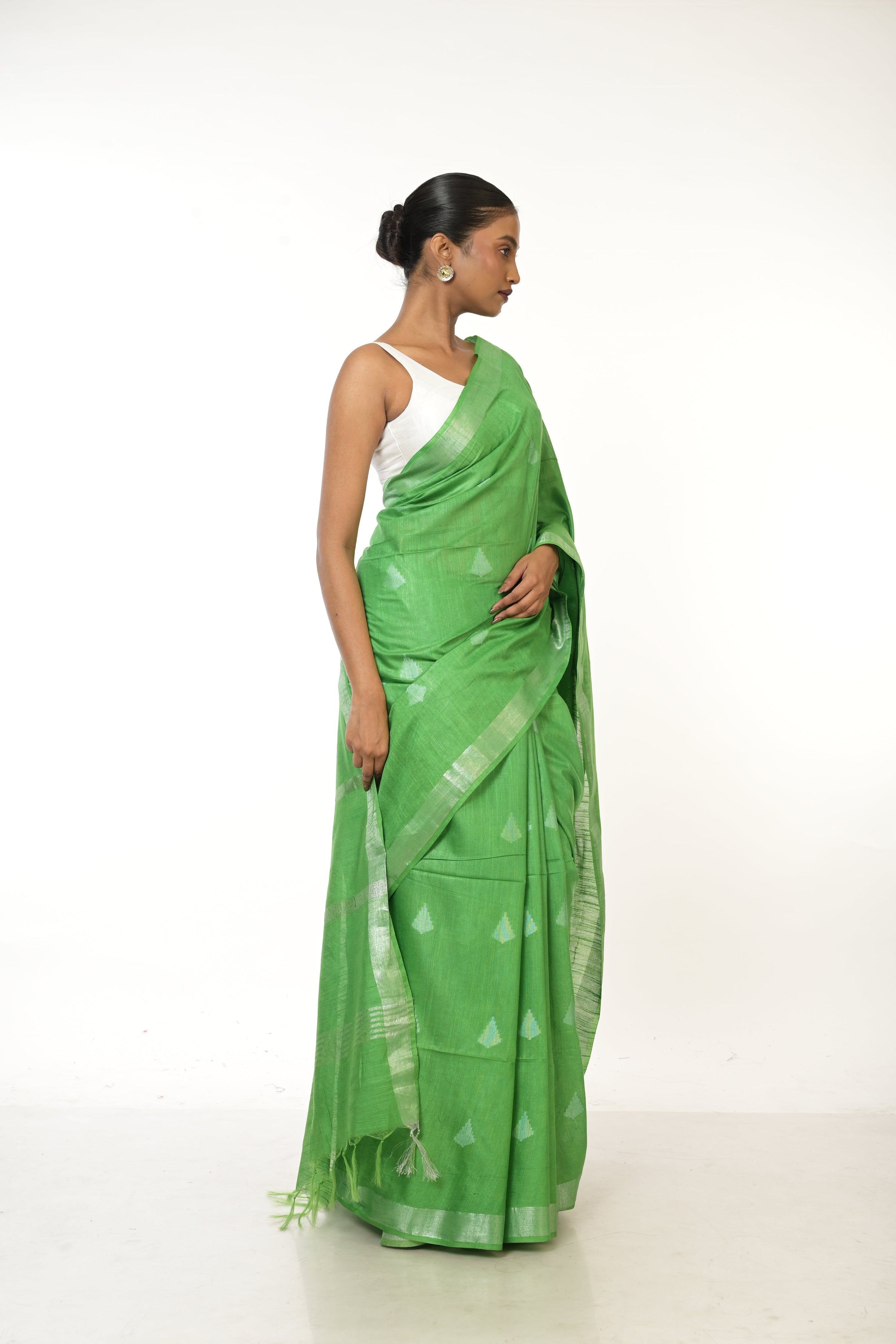 Emerald Tale I  Handwoven Light Green Cotton Silk Saree