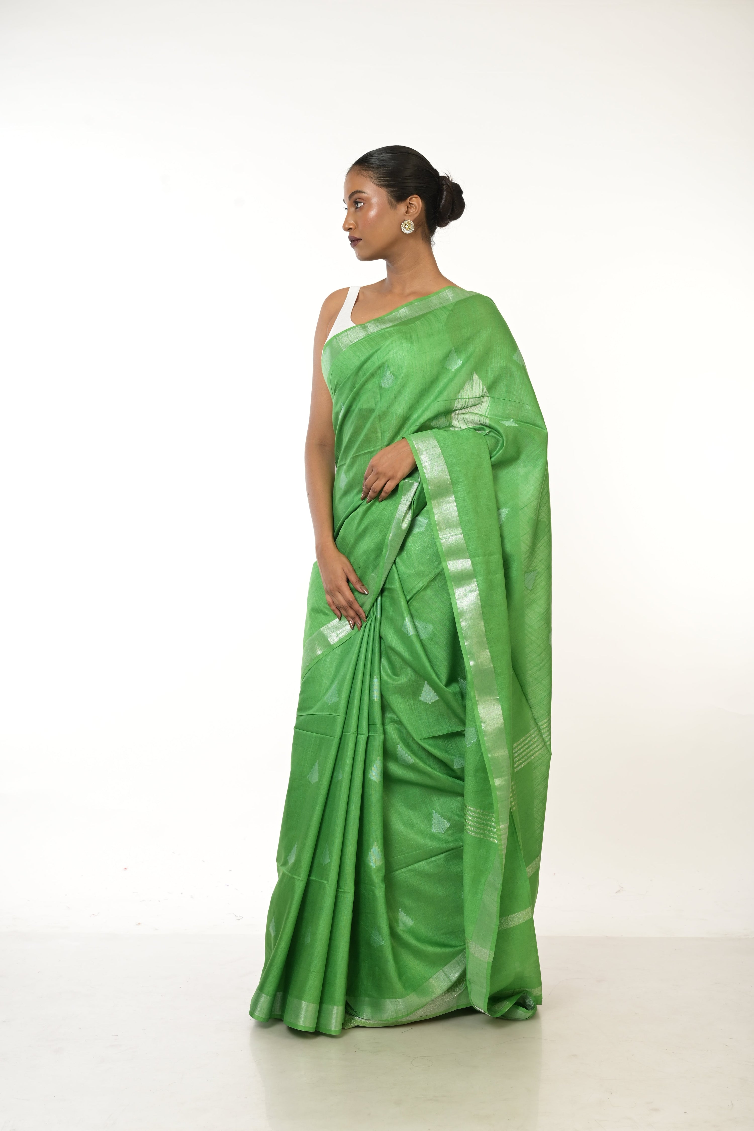 Emerald Tale I  Handwoven Light Green Cotton Silk Saree