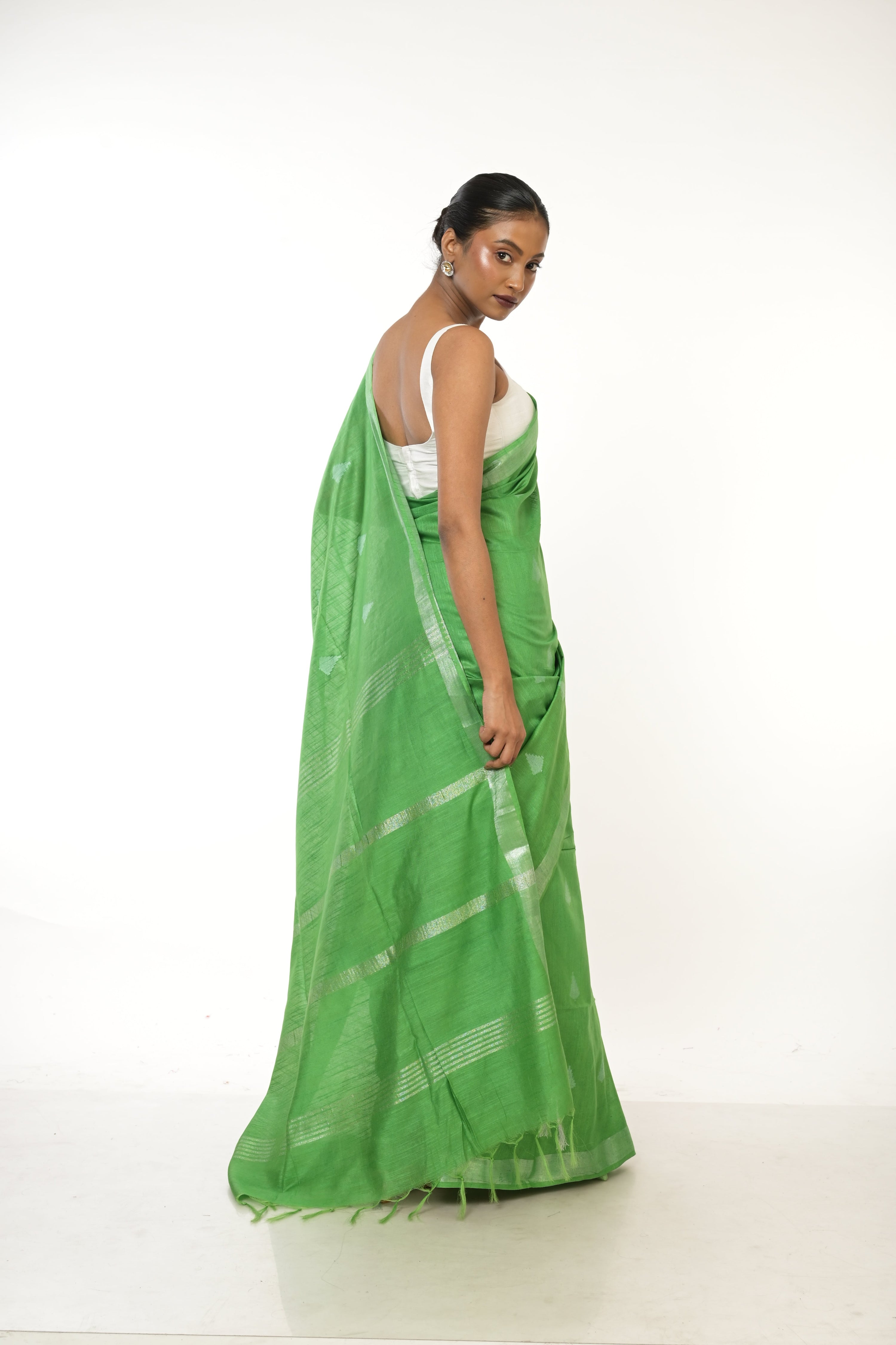 Emerald Tale I  Handwoven Light Green Cotton Silk Saree