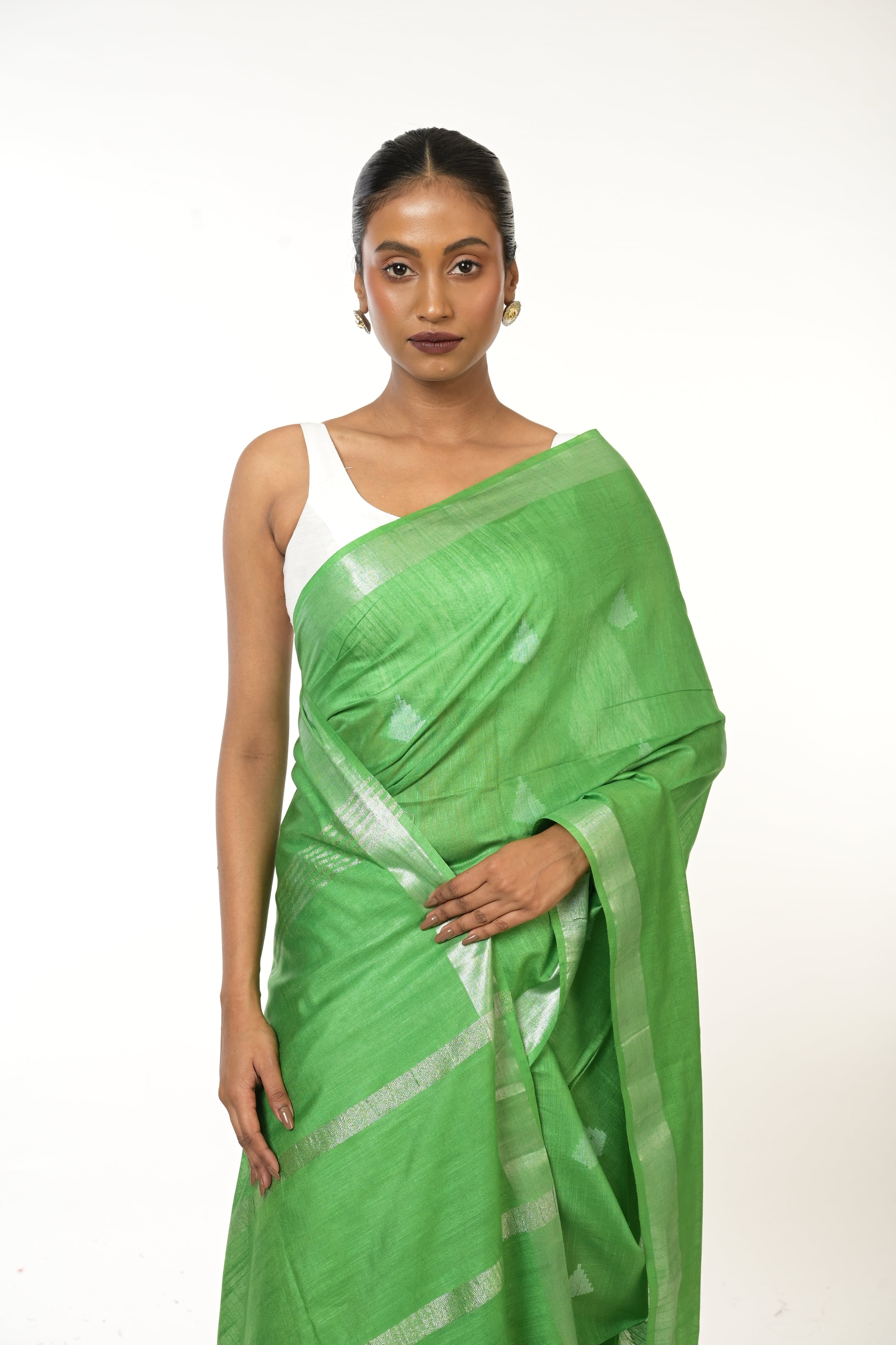 Emerald Tale I  Handwoven Light Green Cotton Silk Saree