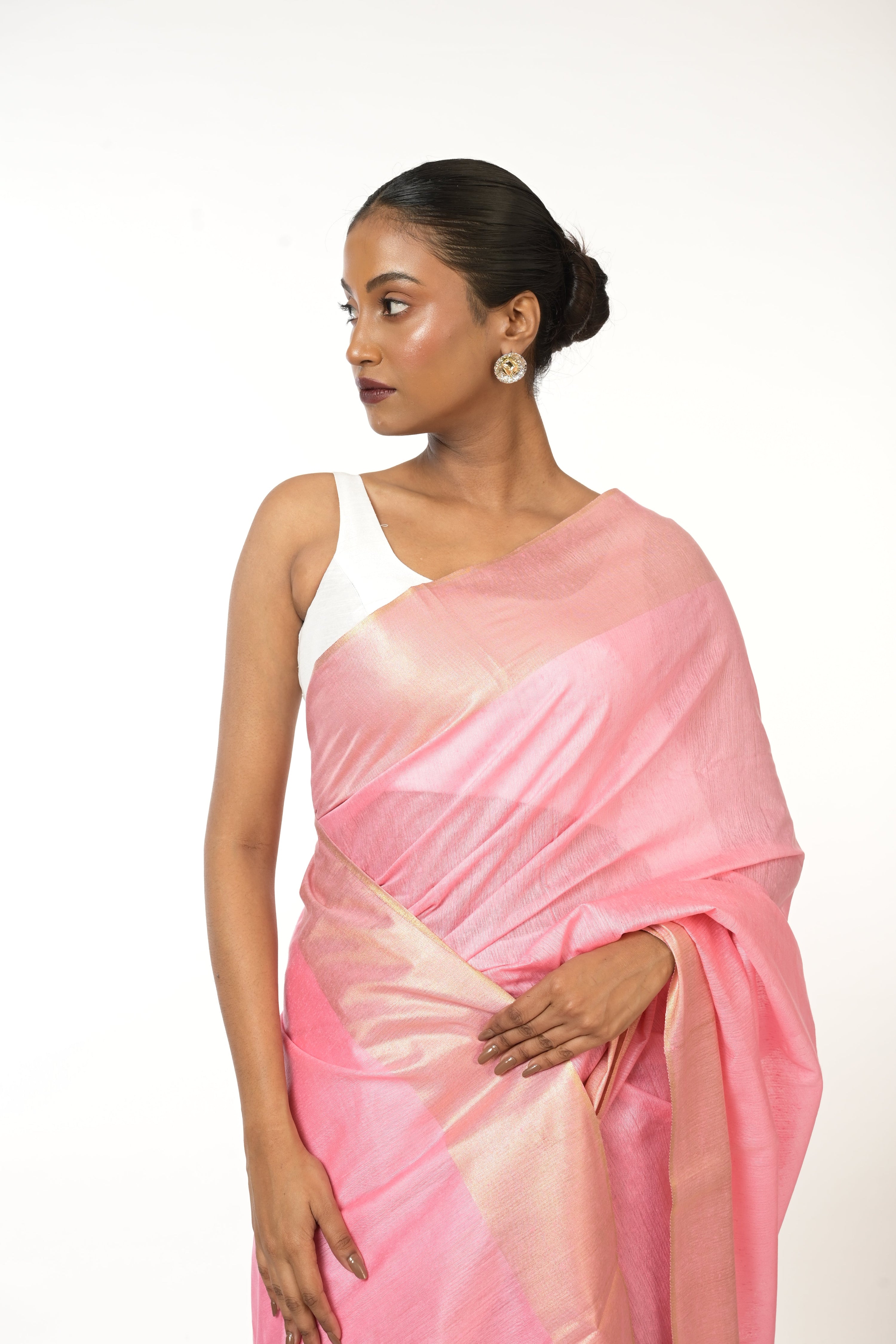 Peach Moonlight I Handloom pink cotton silk saree with woven gold border