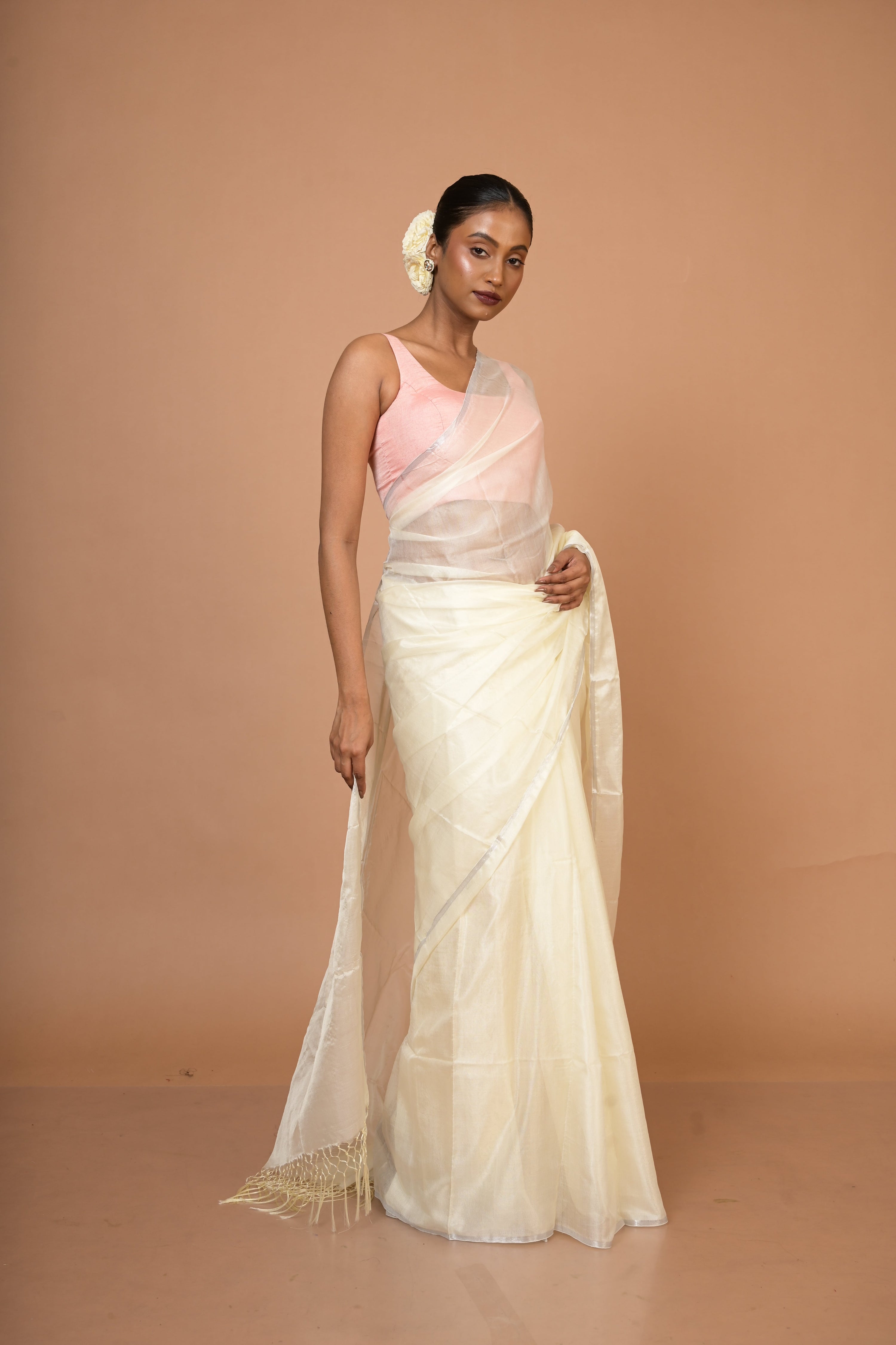 Chaand Mahal I Handwoven Off white Mulberry silk Saree