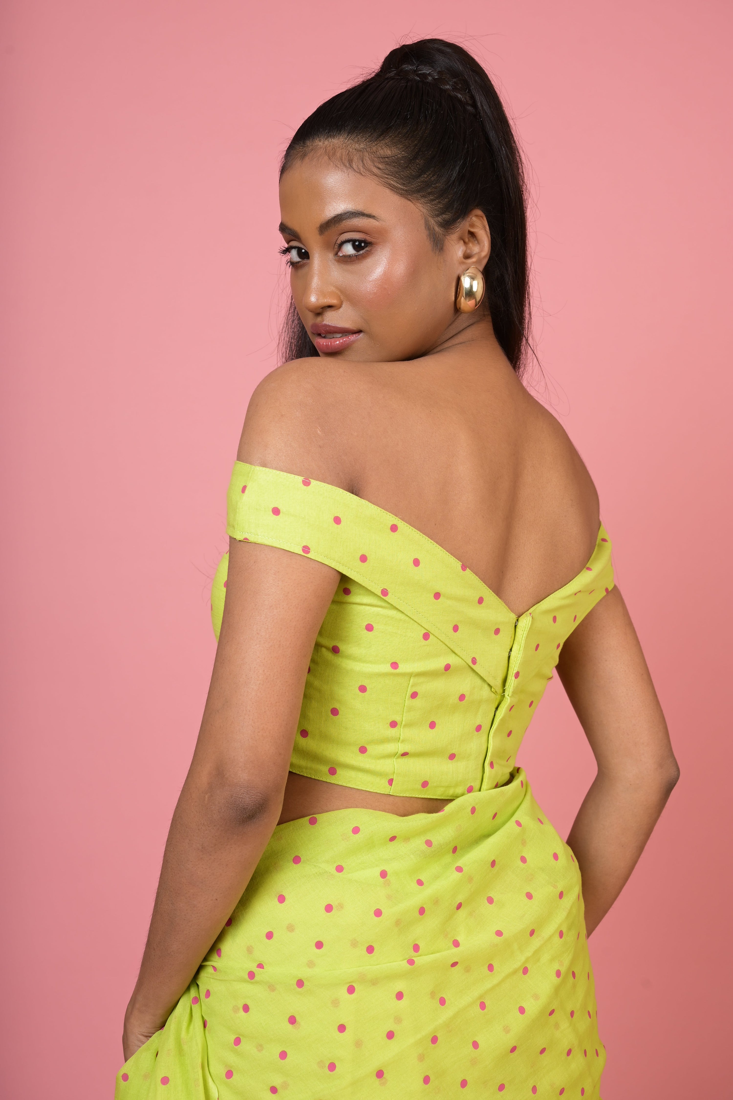 green-off-shoulder-blouse-with-pink-polka