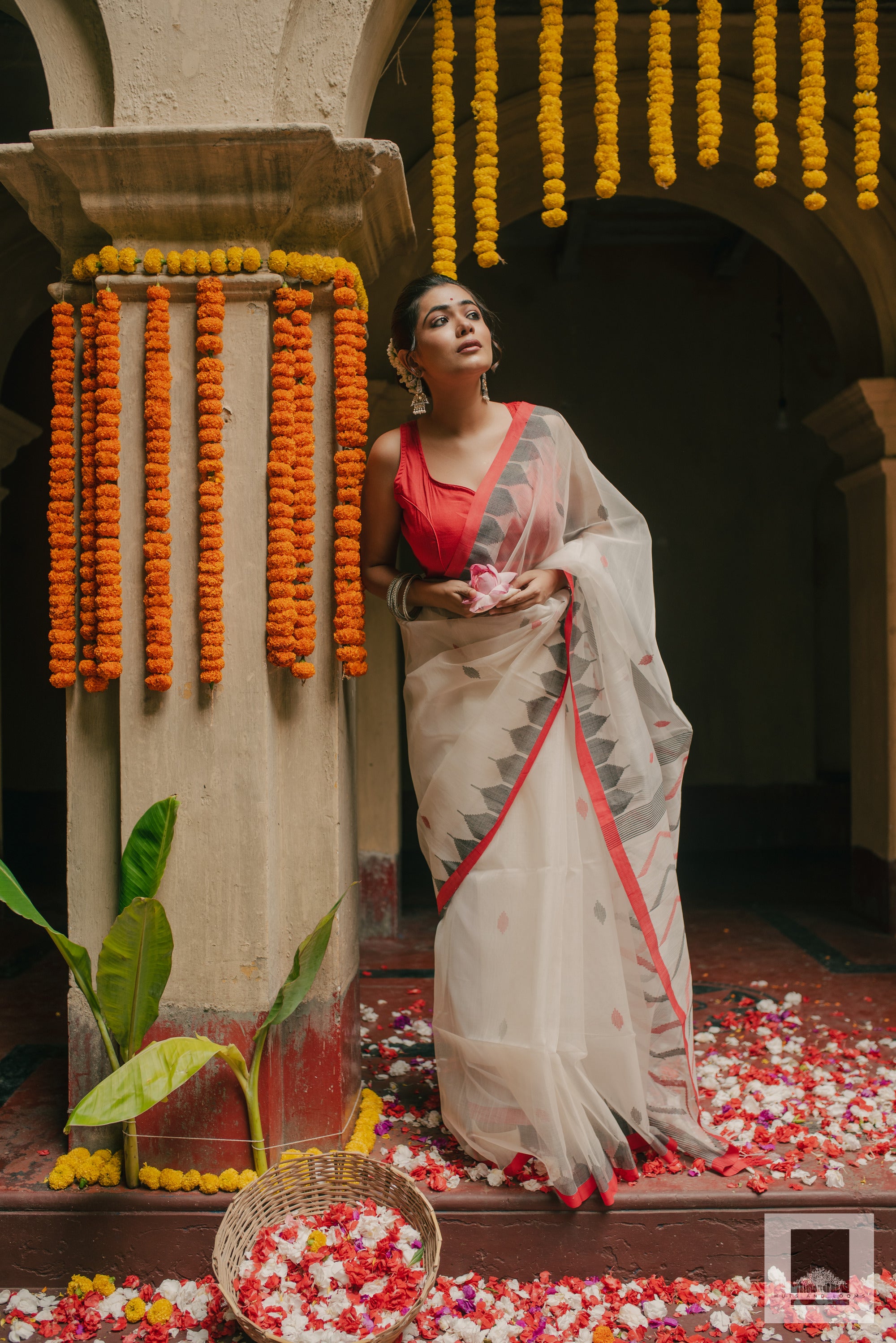 Manohari I Red and White Handloom Silk Saree