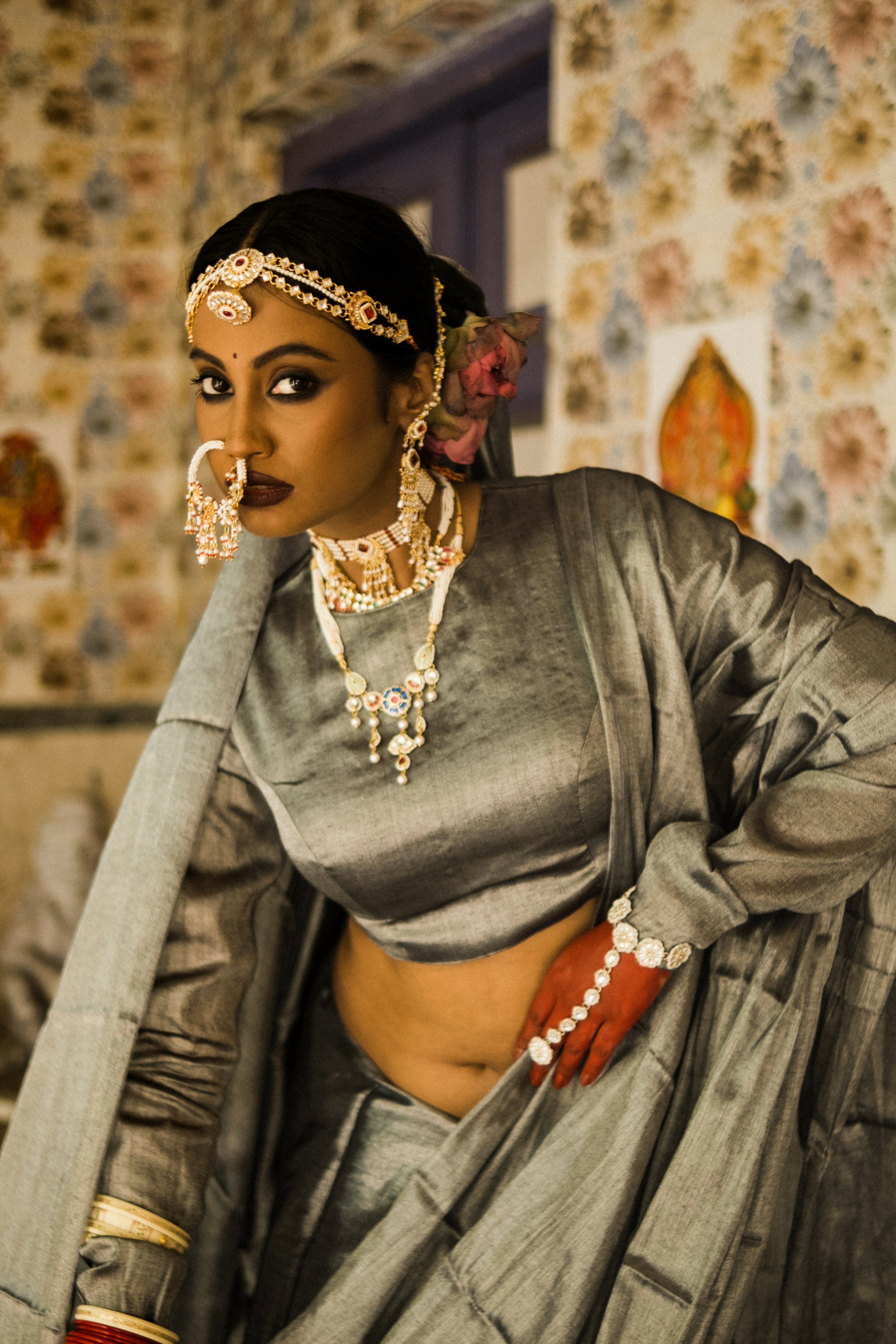 Mehfil I Dark Grey Handloom Tissue saree