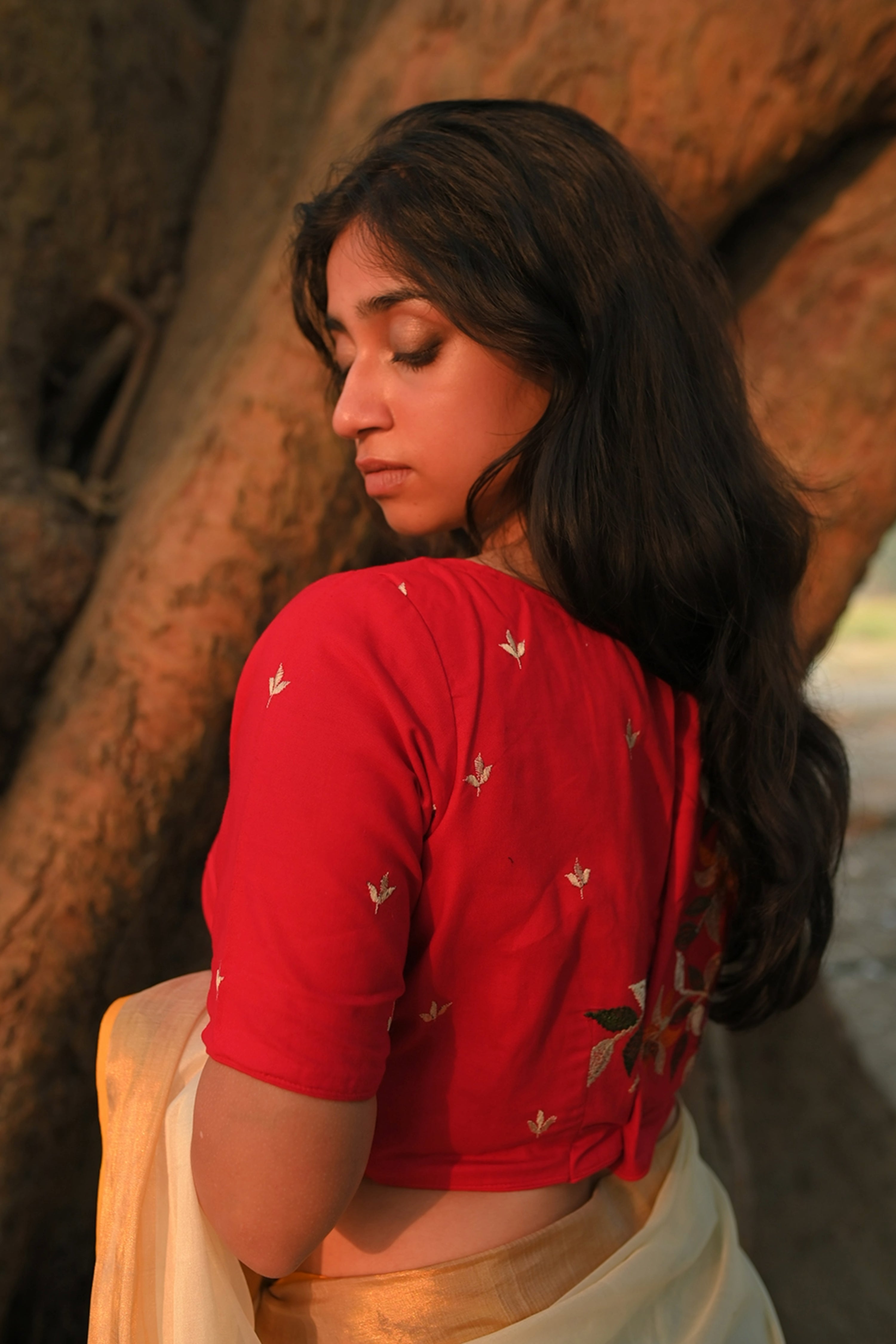 Red lily I Cotton Designer Blouse