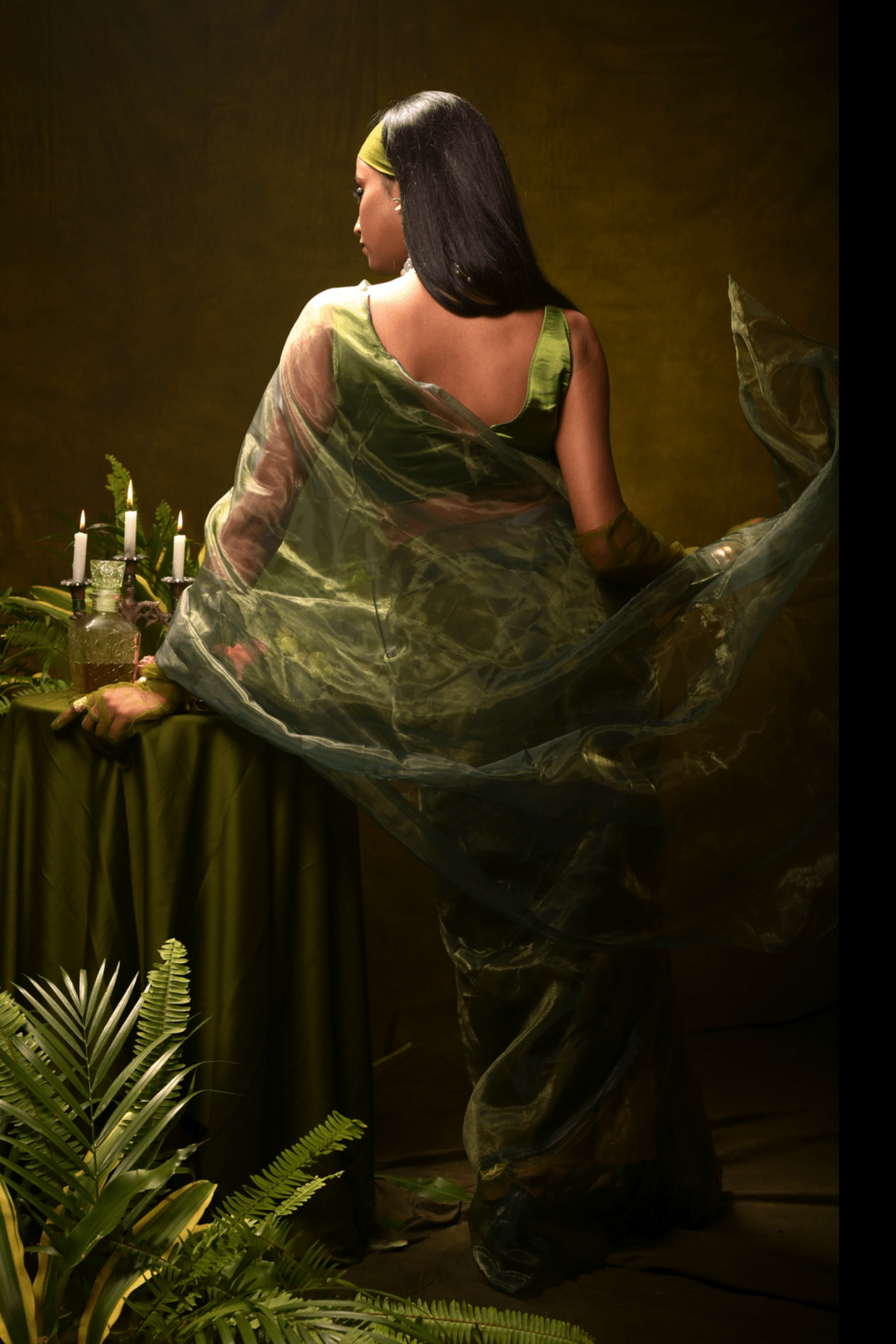 Lush mist I Sage Green Organza Tissue Saree