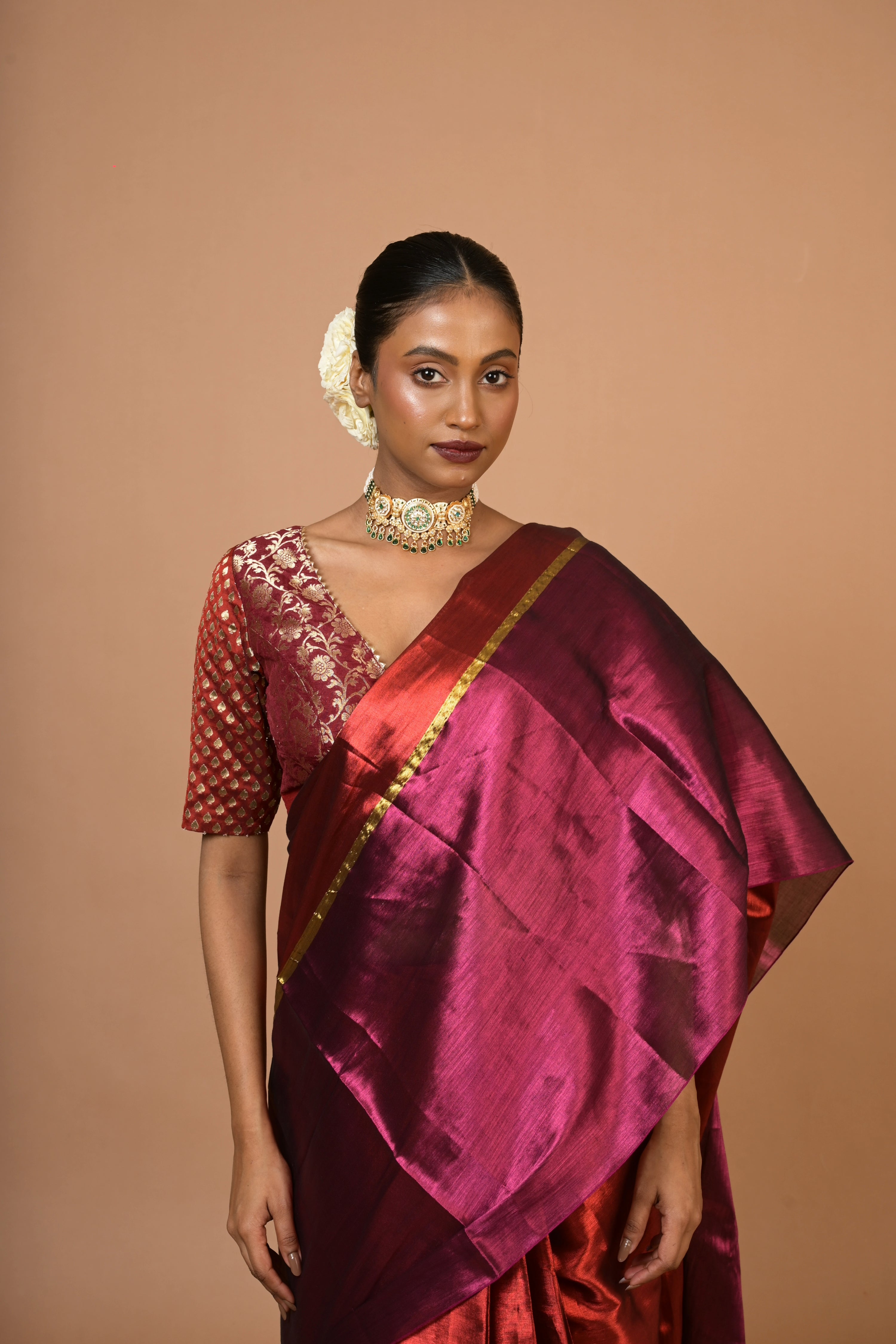 Navya I Red and Purple Handloom Tissue Saree