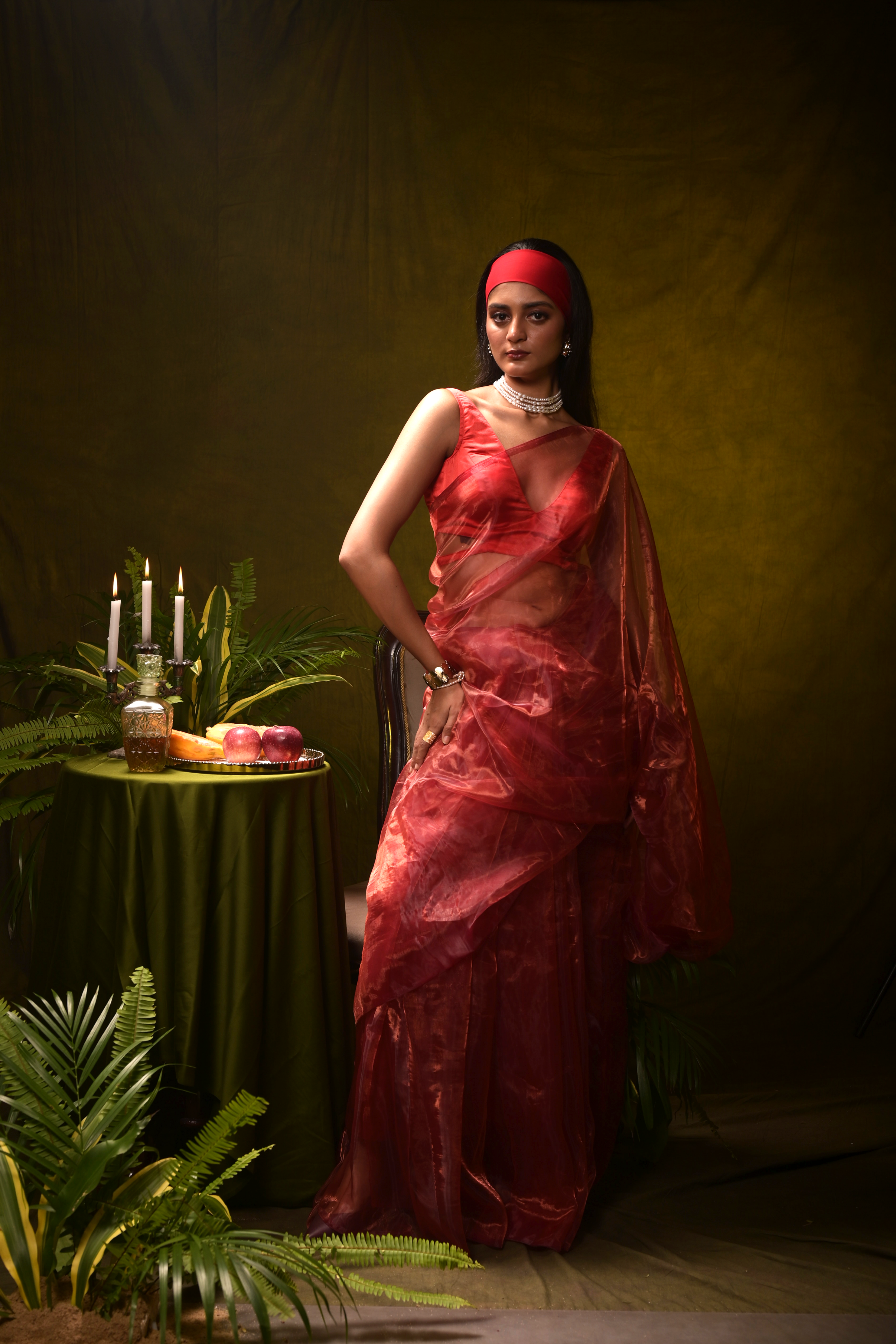 Sparkling Scarlet I Red Organza Tissue Saree