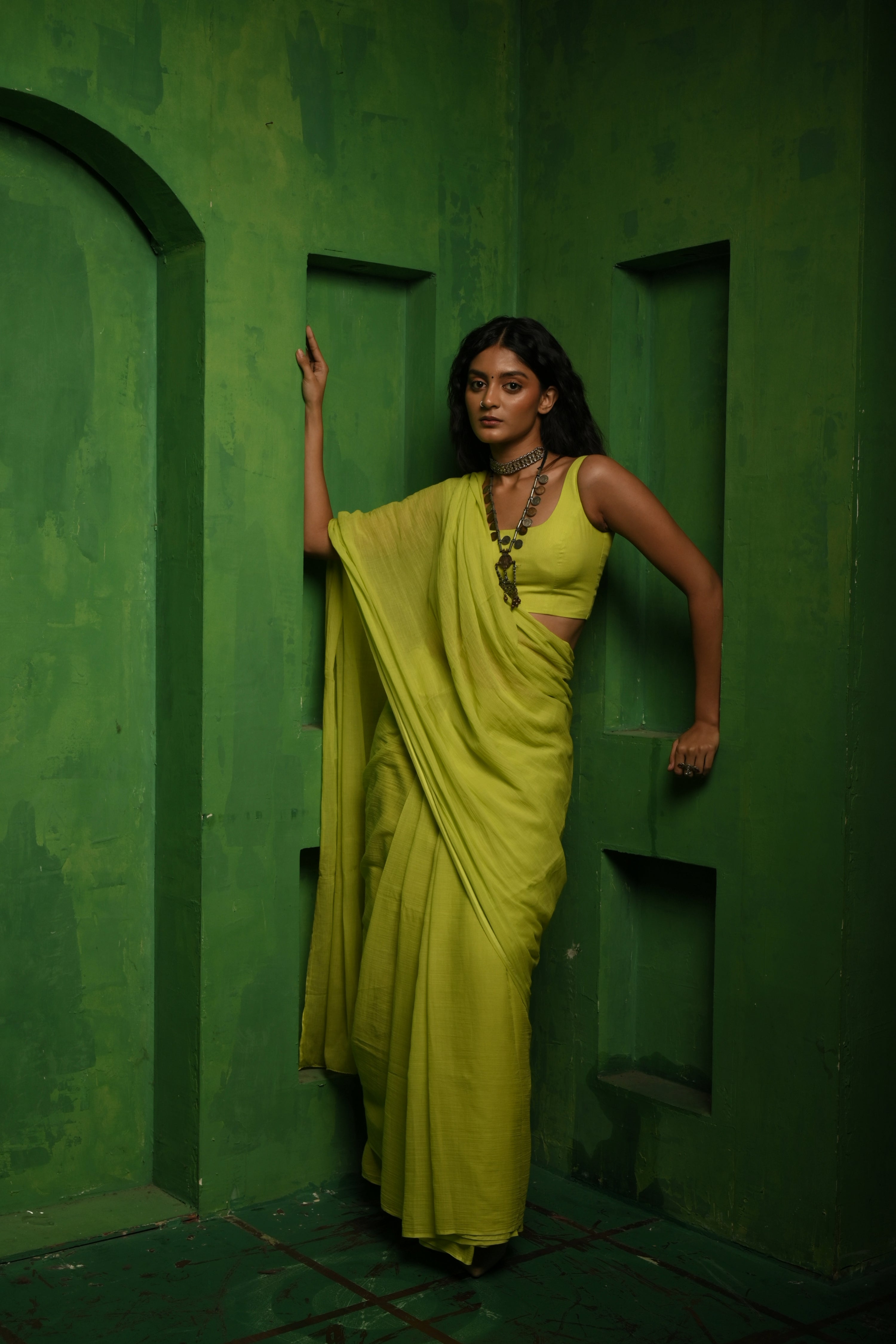 Lime Lush I Lime Green Mul Modal  Saree