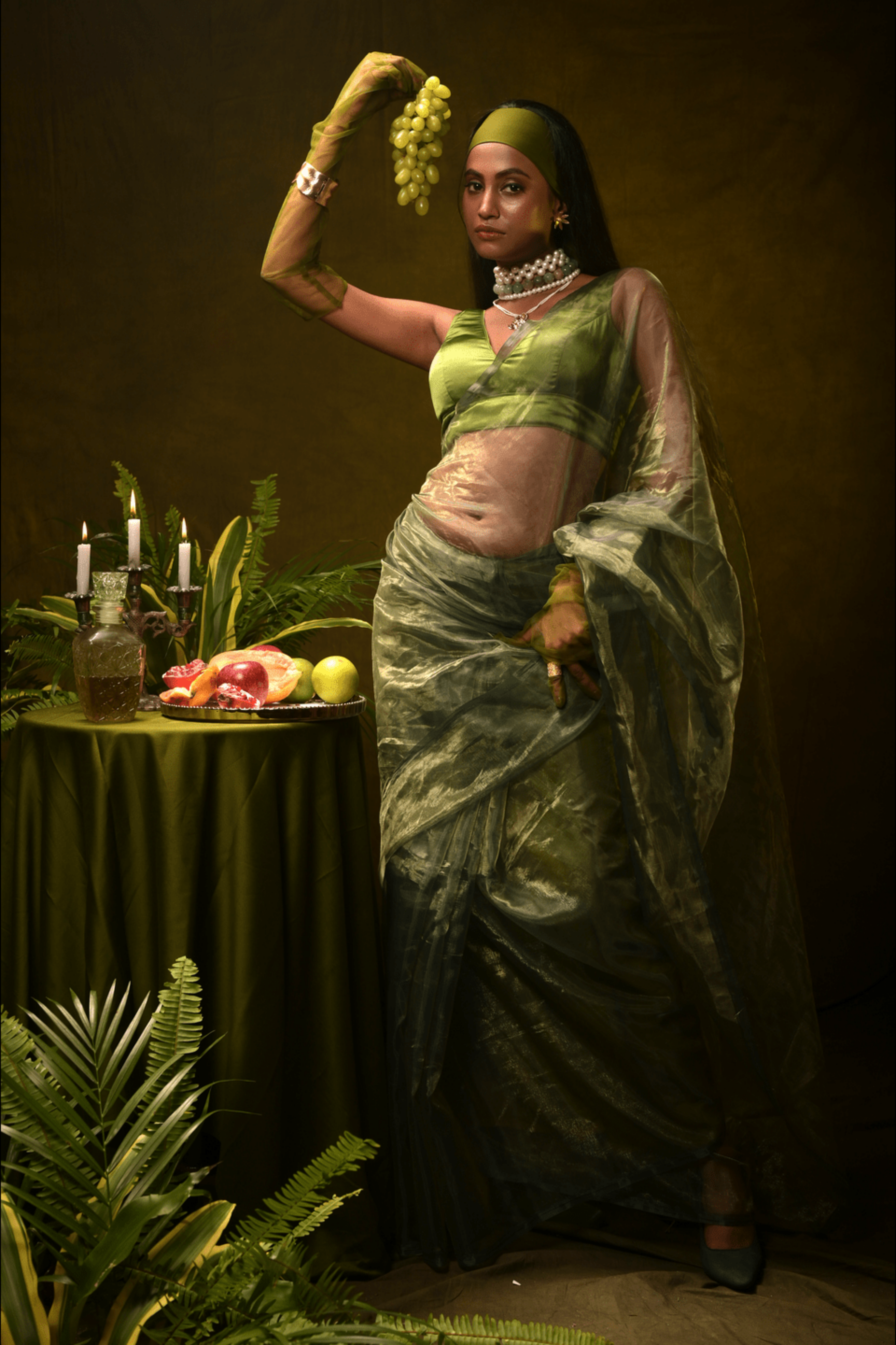 Lush mist I Sage Green Organza Tissue Saree