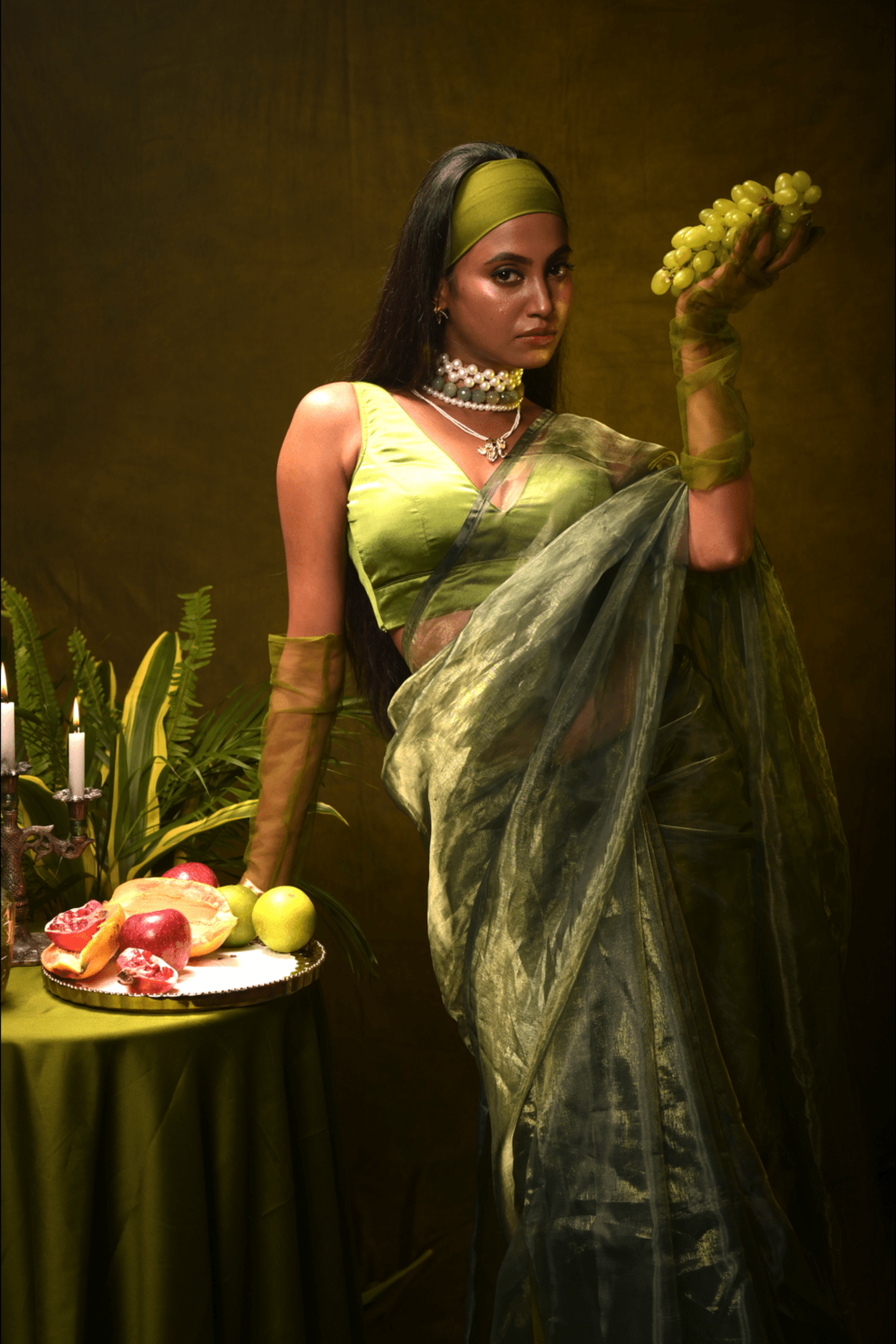 Lush mist I Sage Green Organza Tissue Saree