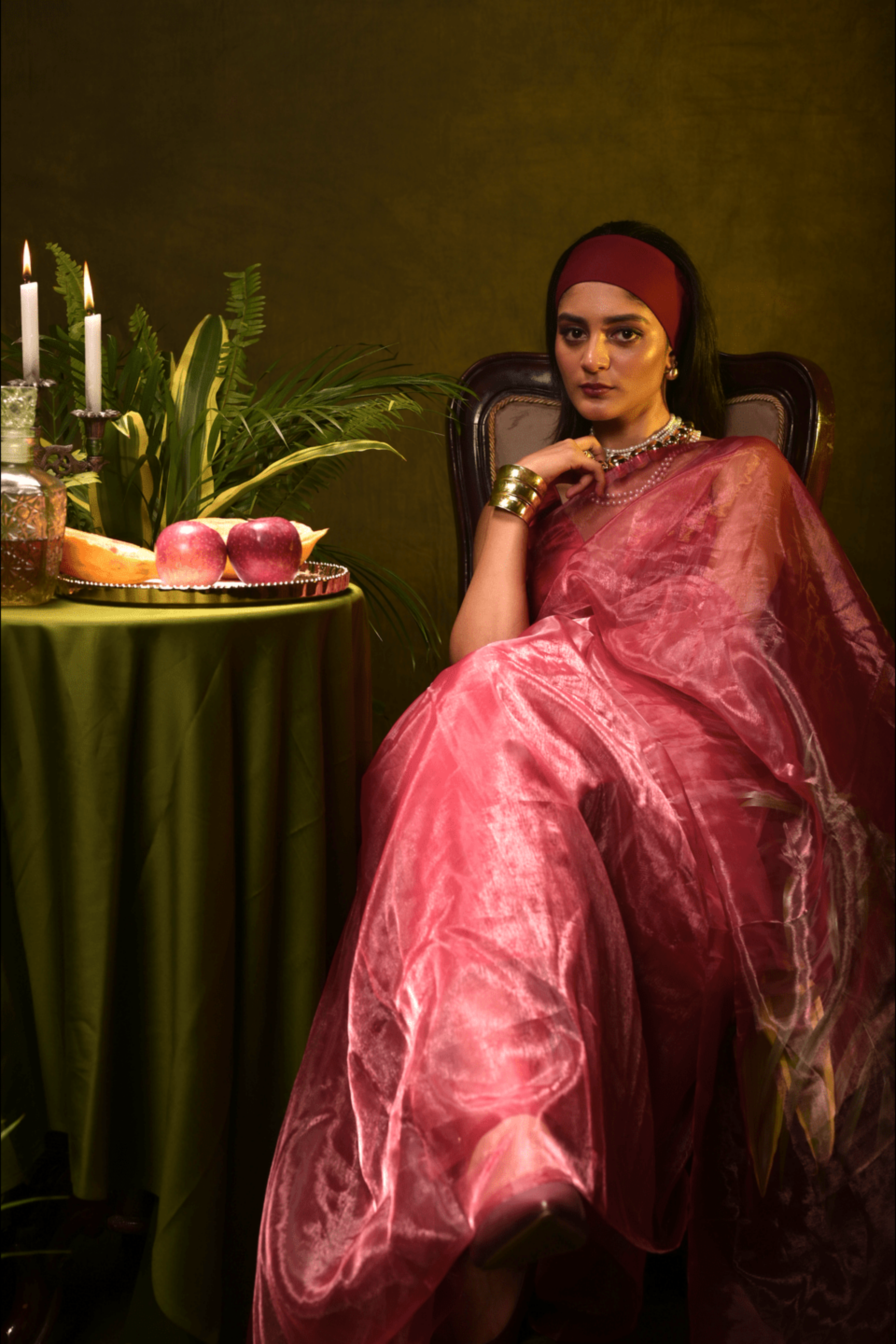 Rosé Wine I Magenta Pink Organza Tissue Saree