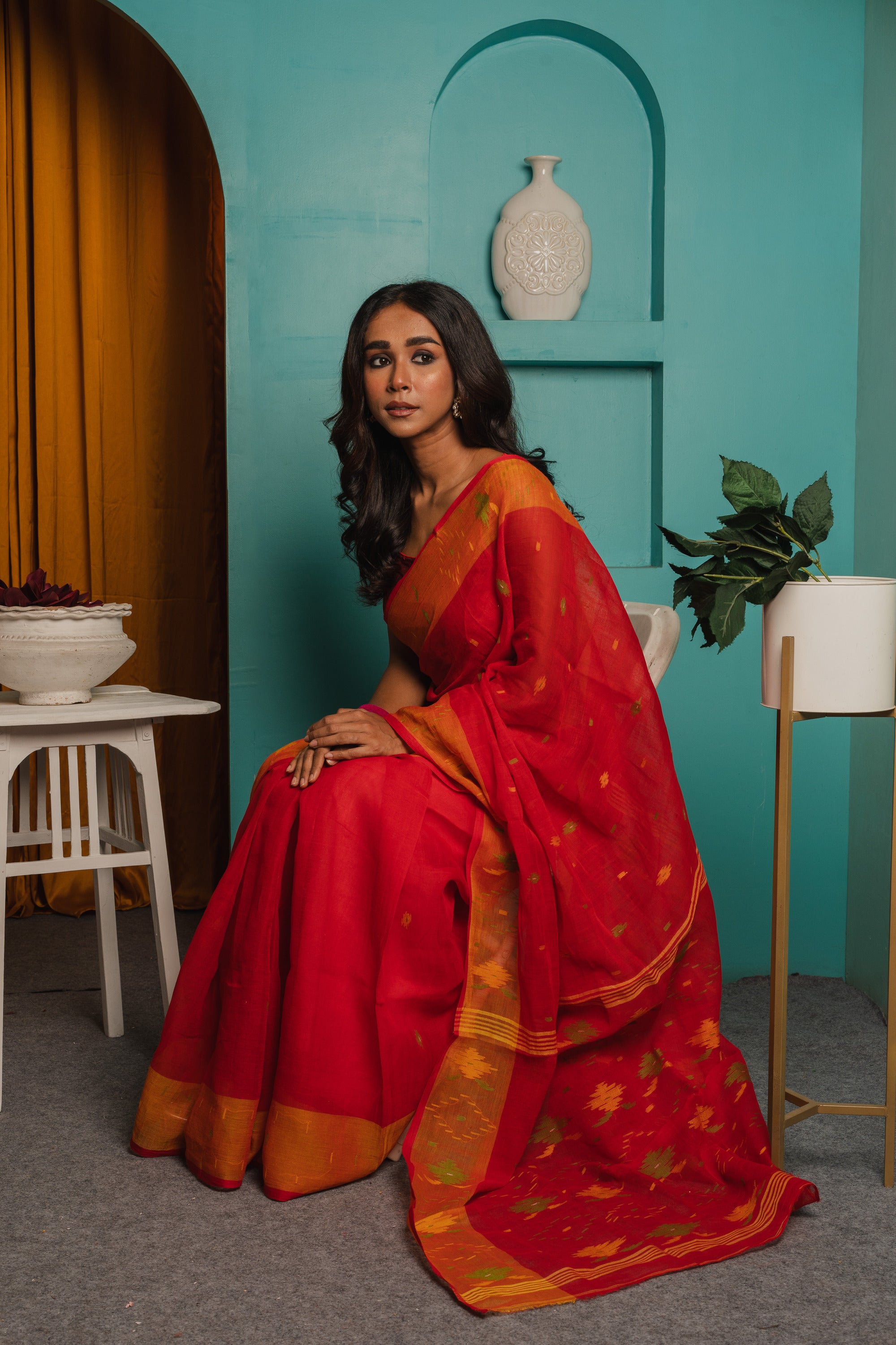 Cranberry Bourbon I Red Cotton Saree With Yellow Border