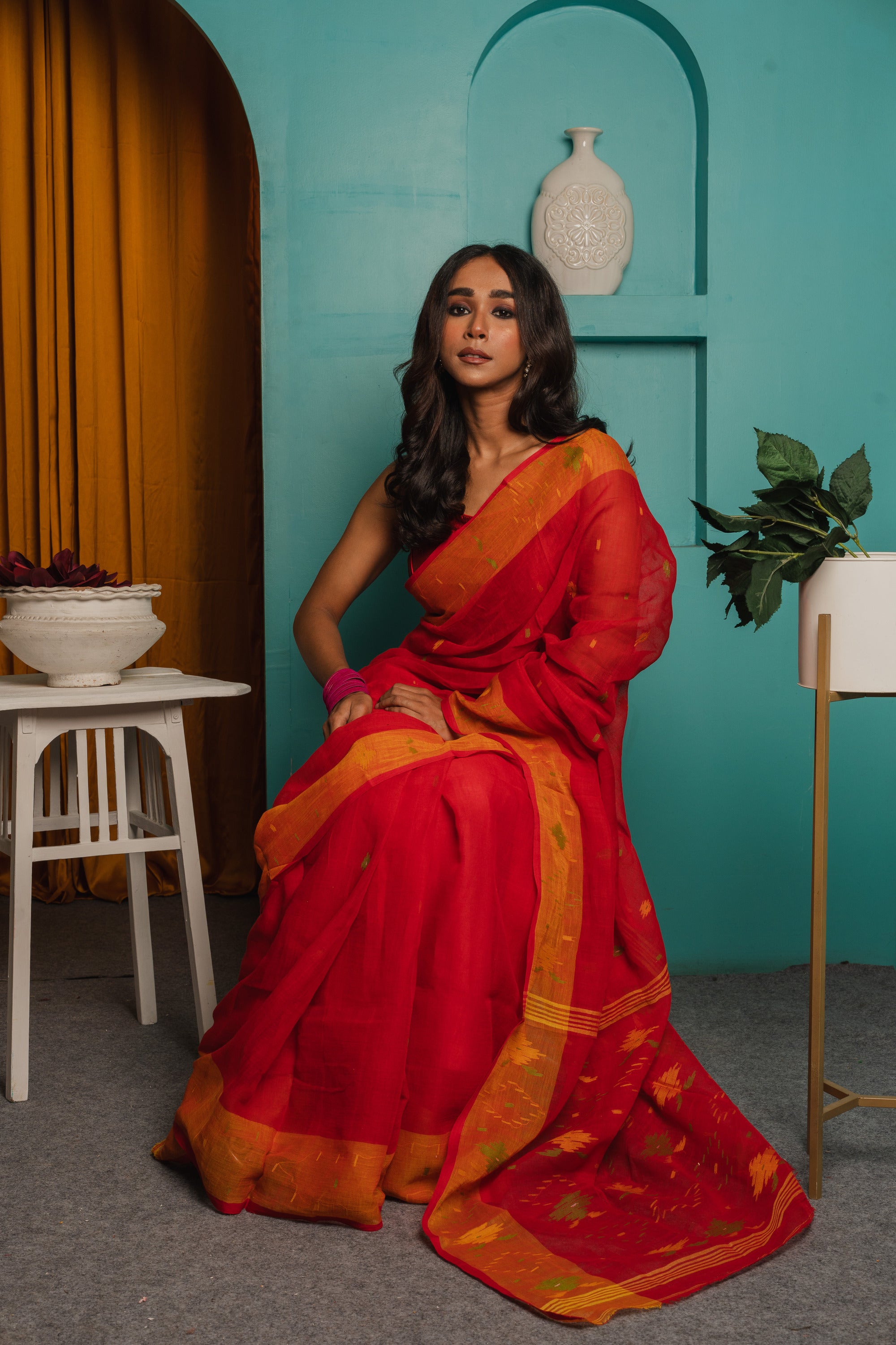 Cranberry Bourbon I Red Cotton Saree With Yellow Border