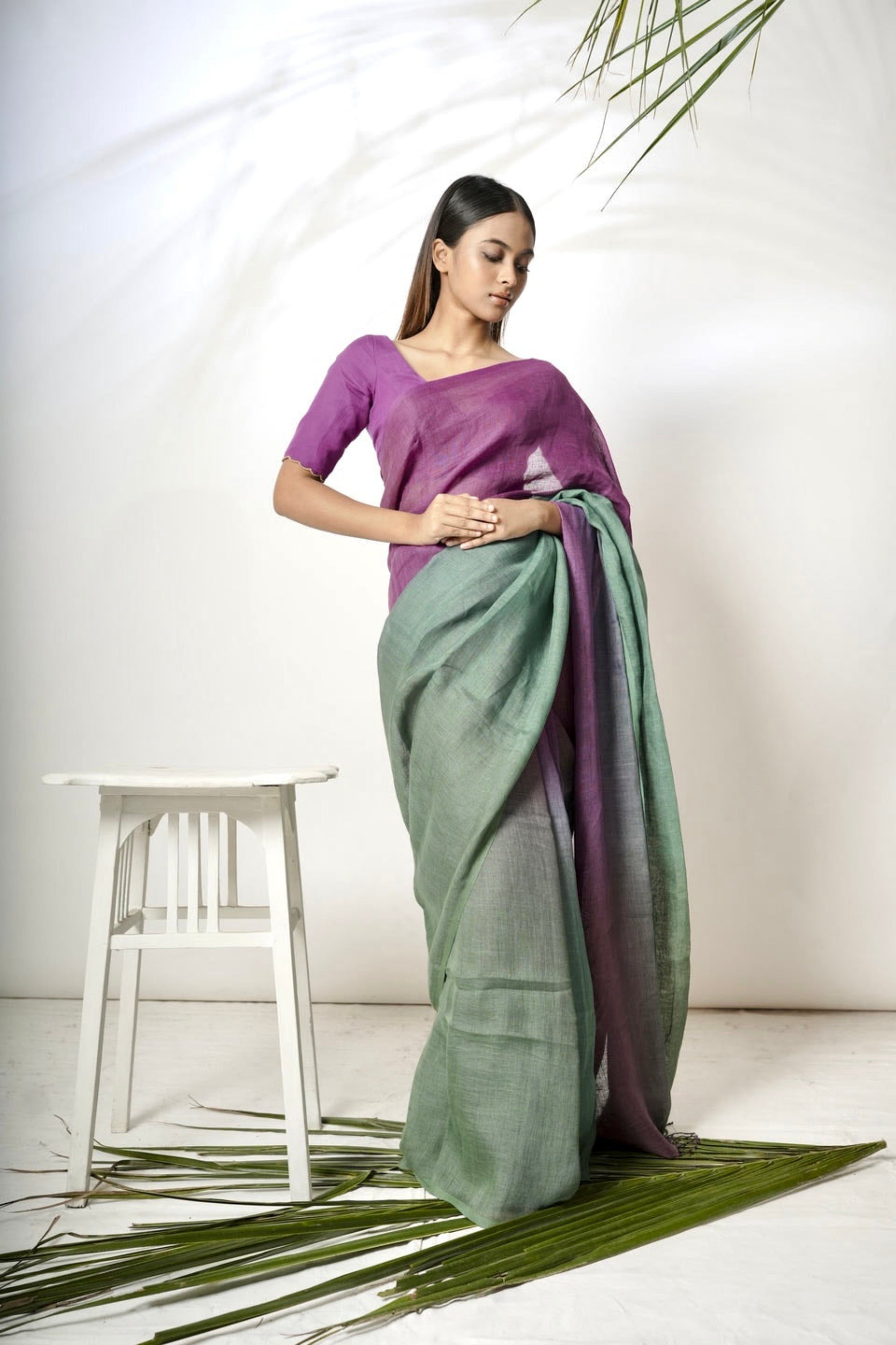 ombre-handloom-linen-saree