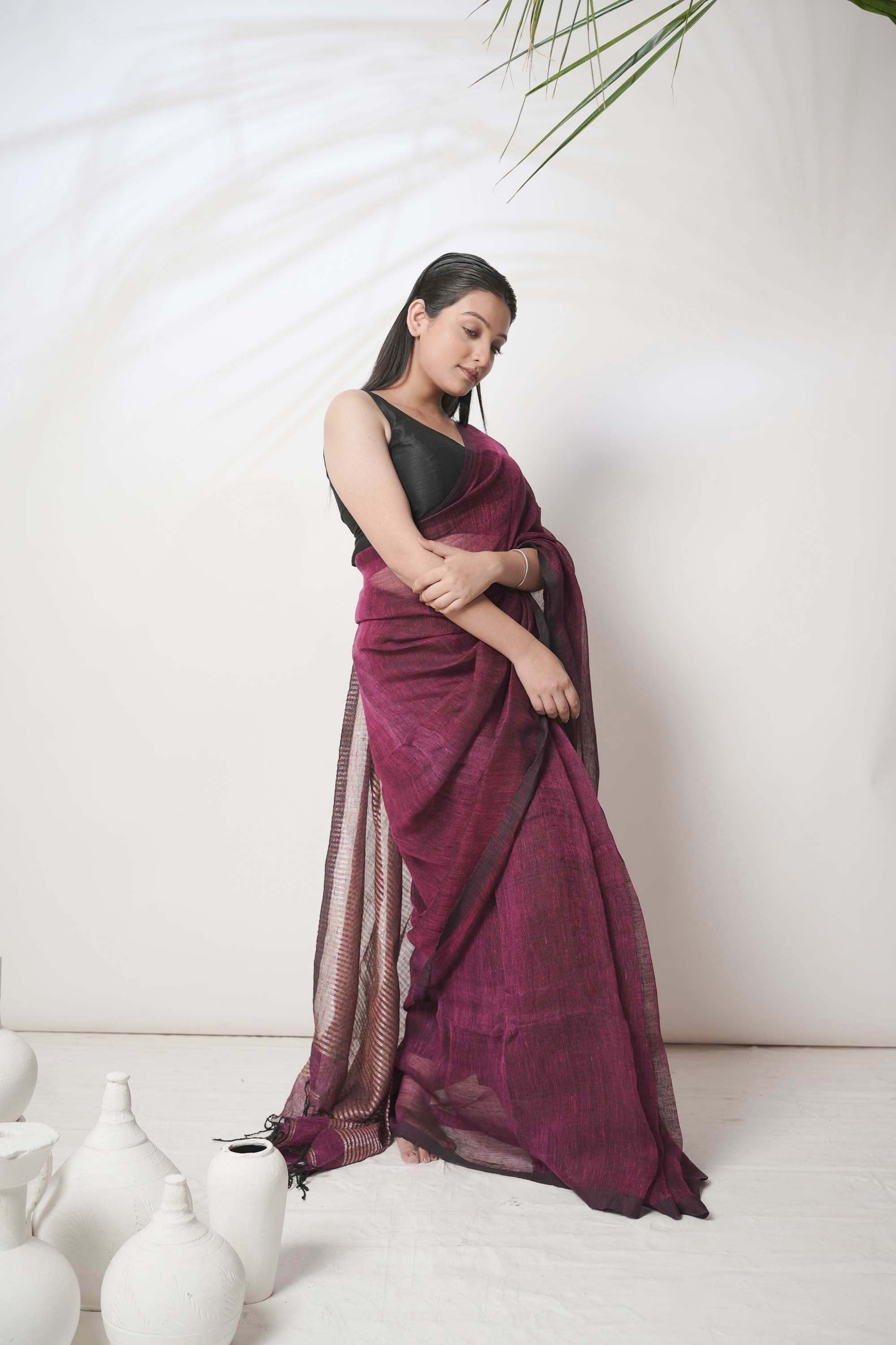 Jhalak I Magenta Linen Handloom Saree