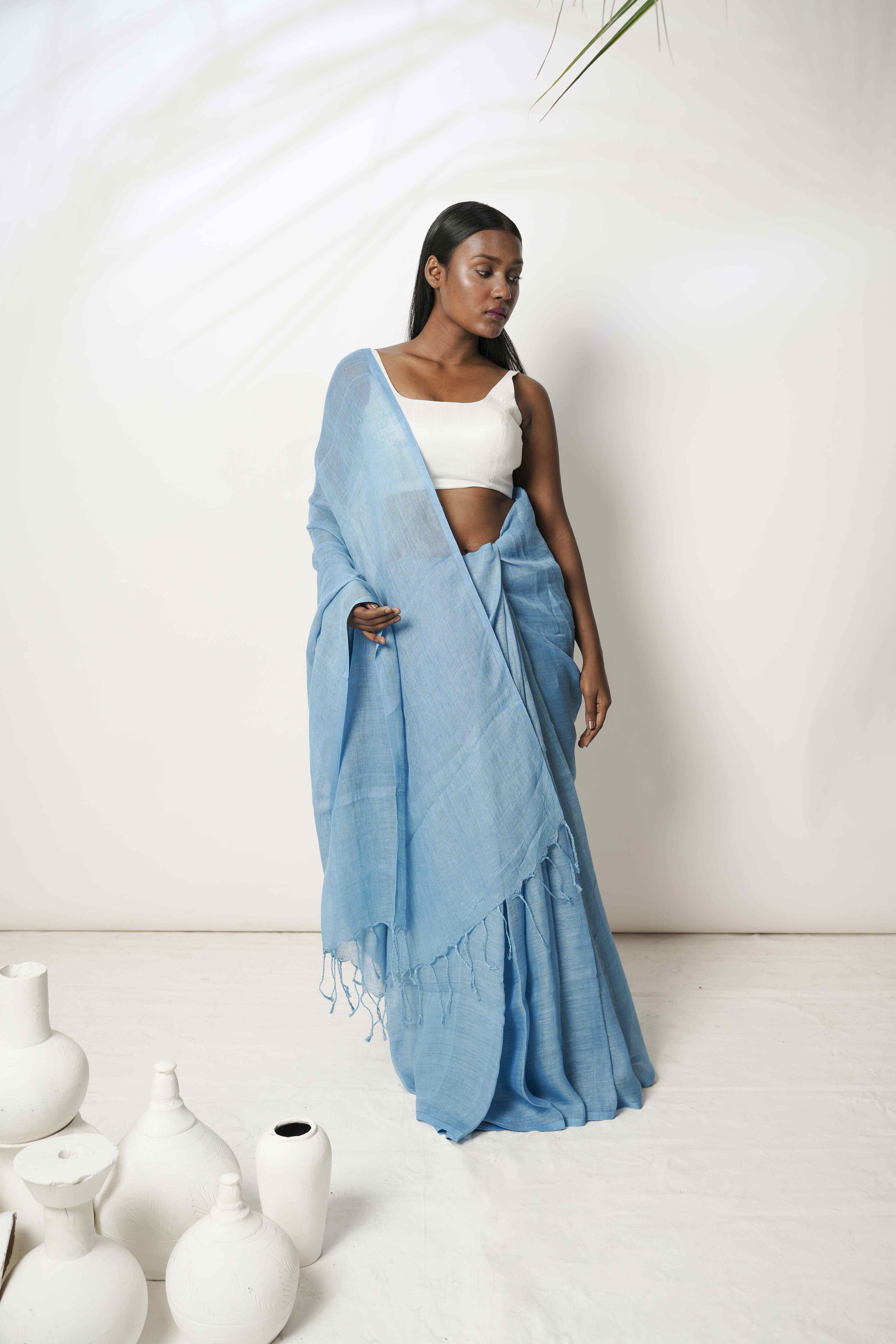 Barso Re I Blue Handloom Linen Saree