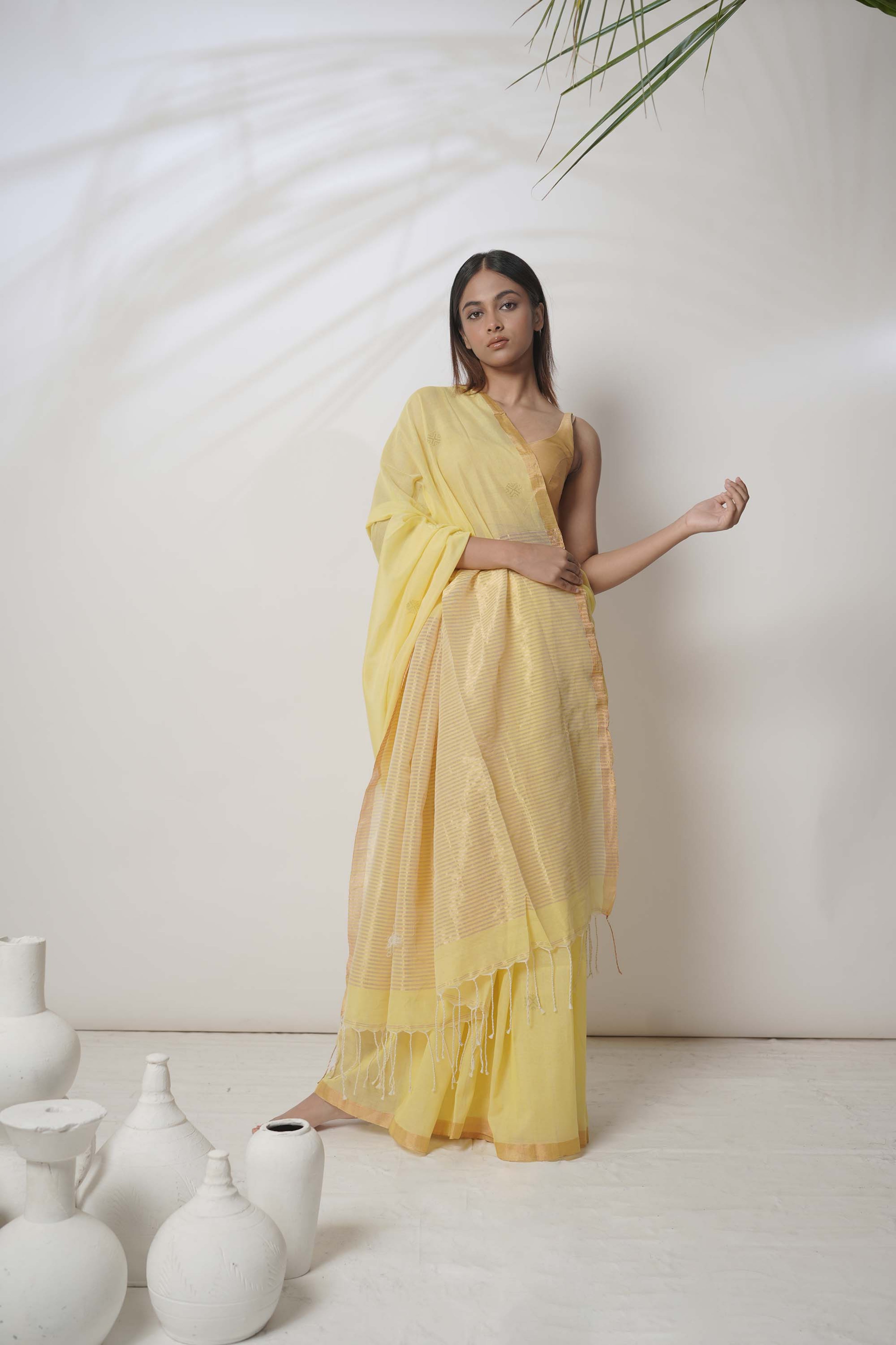 yellow-cotton-saree-with-golden-zari-works