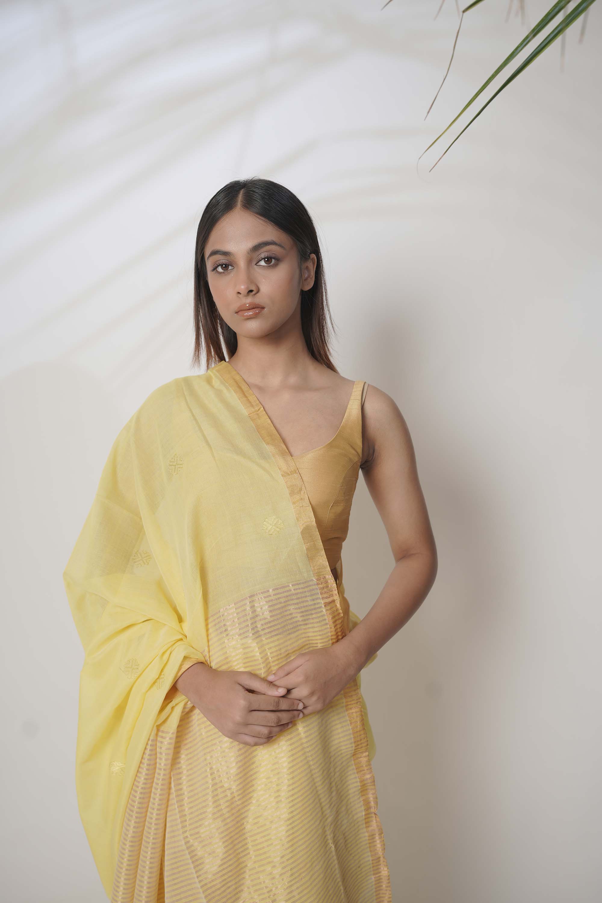 Sonchiriya | Yellow Cotton Saree with golden Zari