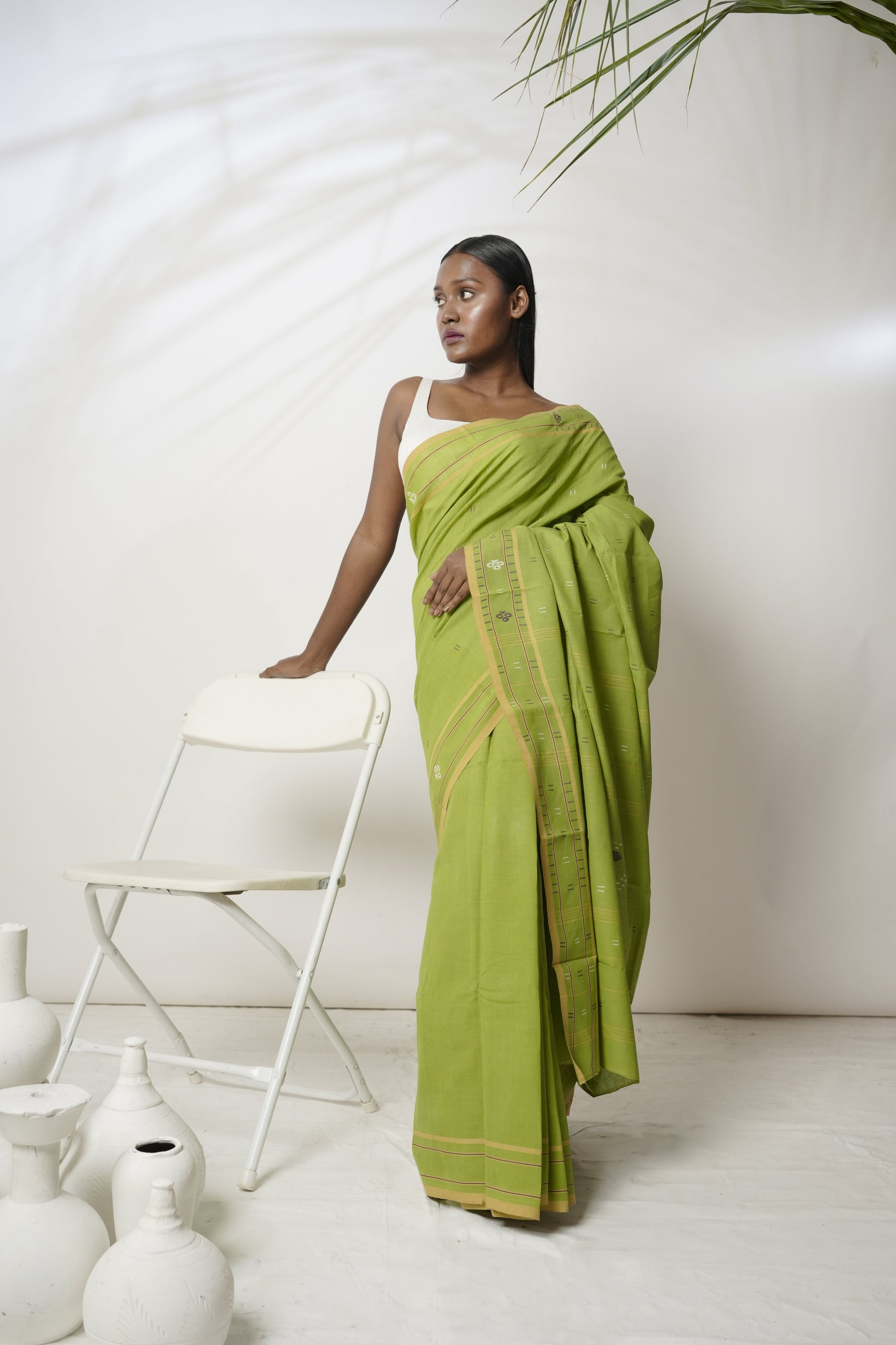 Pastoral I Light green Cotton Jamdani saree