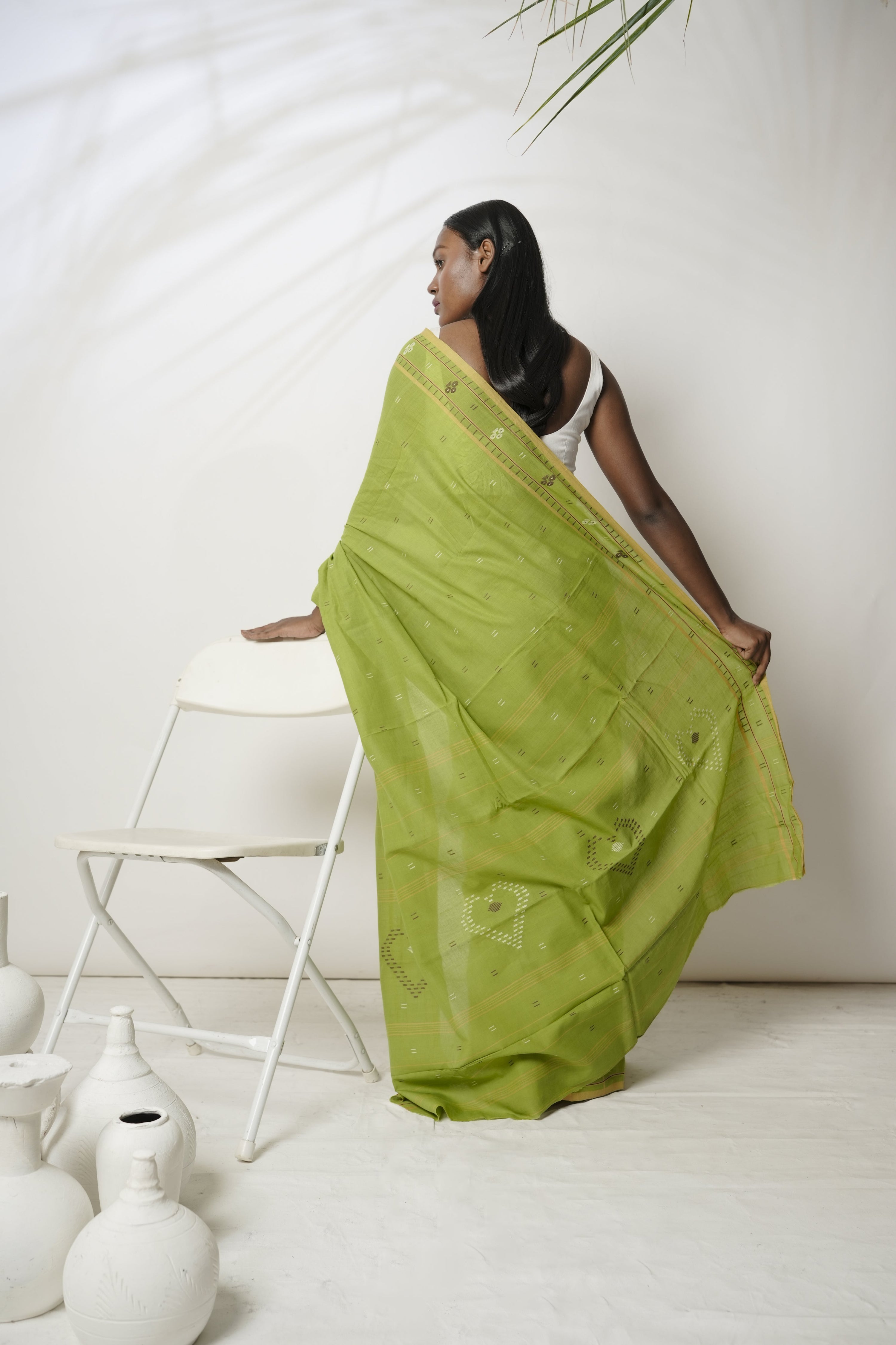 Pastoral I Light green Cotton Jamdani saree