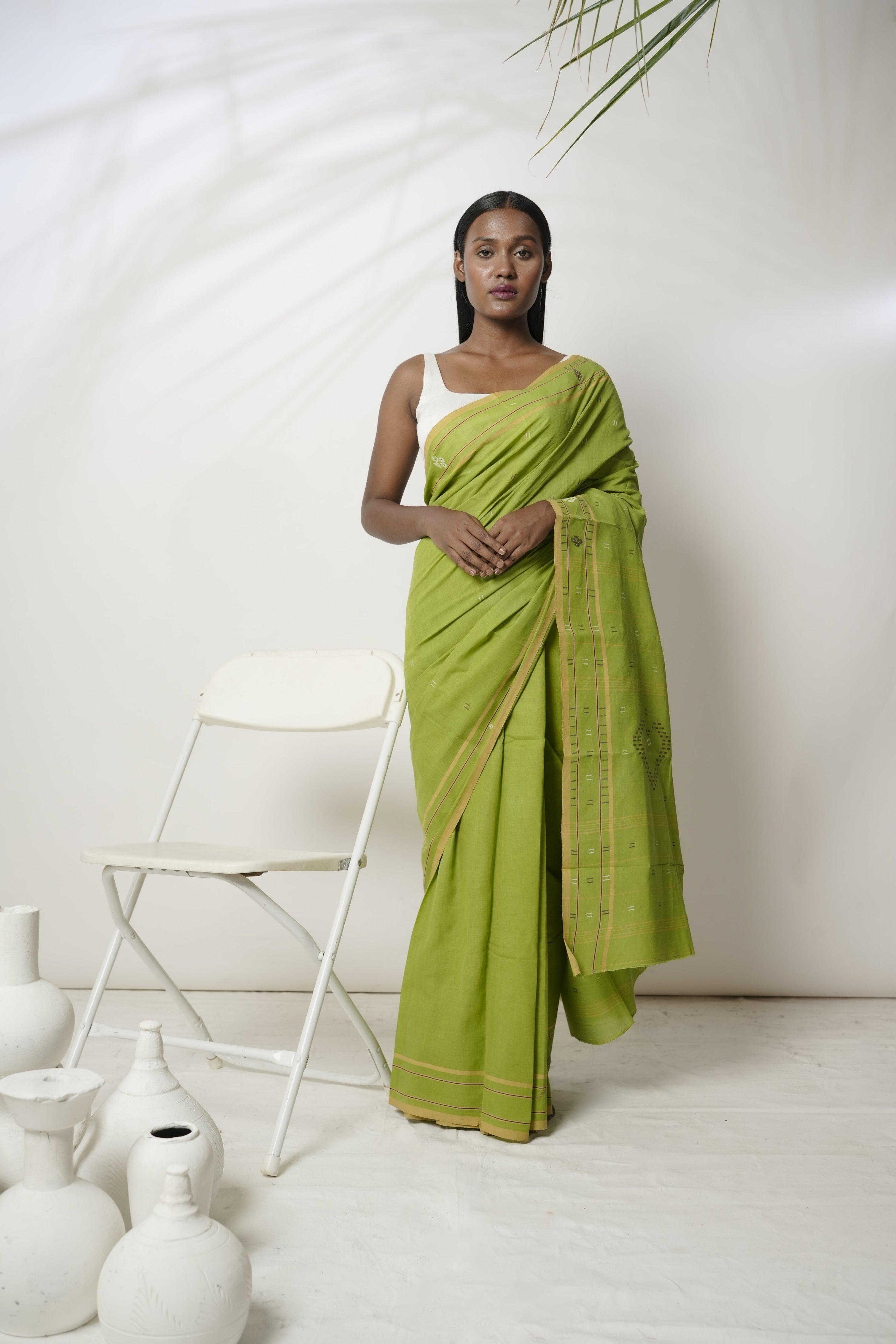 Pastoral I Light green Cotton Jamdani saree