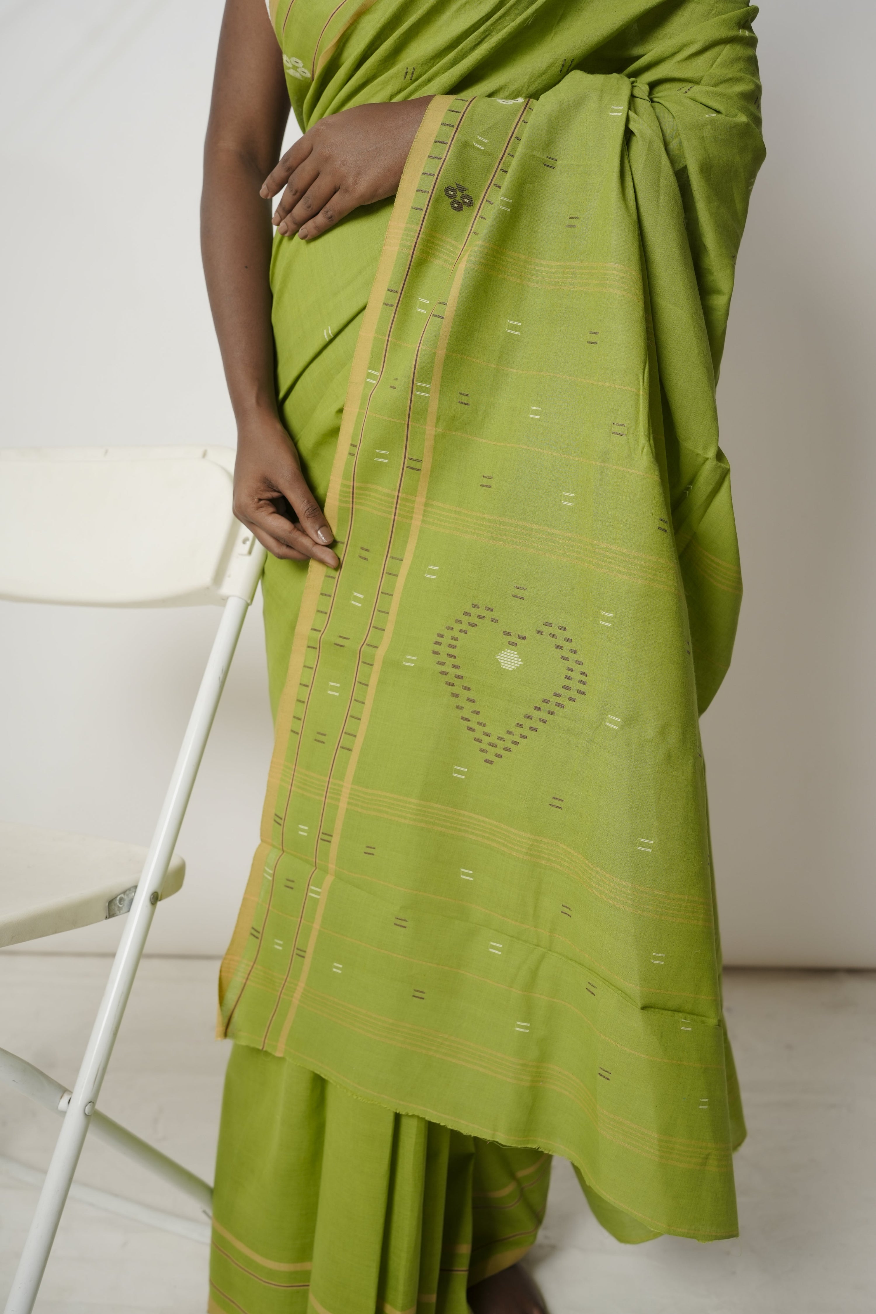 Pastoral I Light green Cotton Jamdani saree