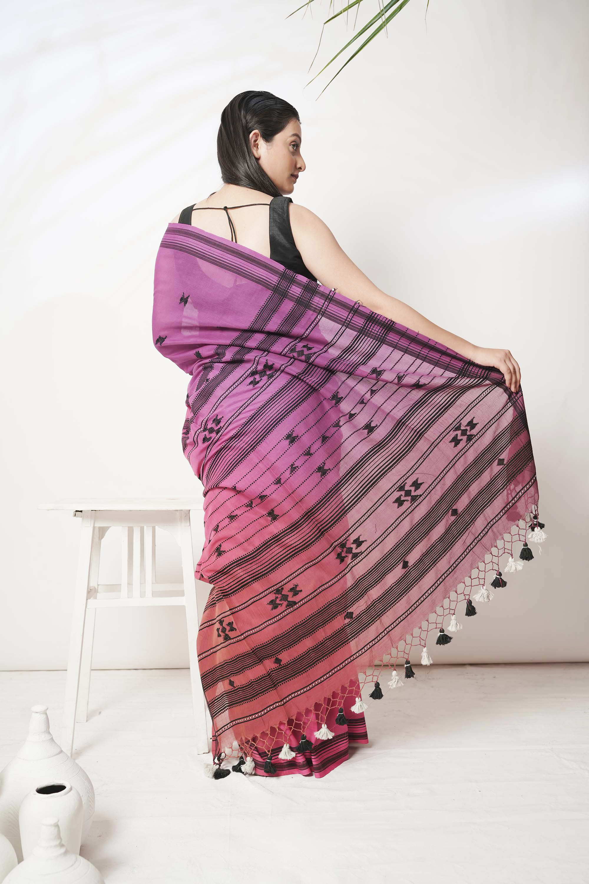 Jaamvar I Purple and Pink handloom cotton saree
