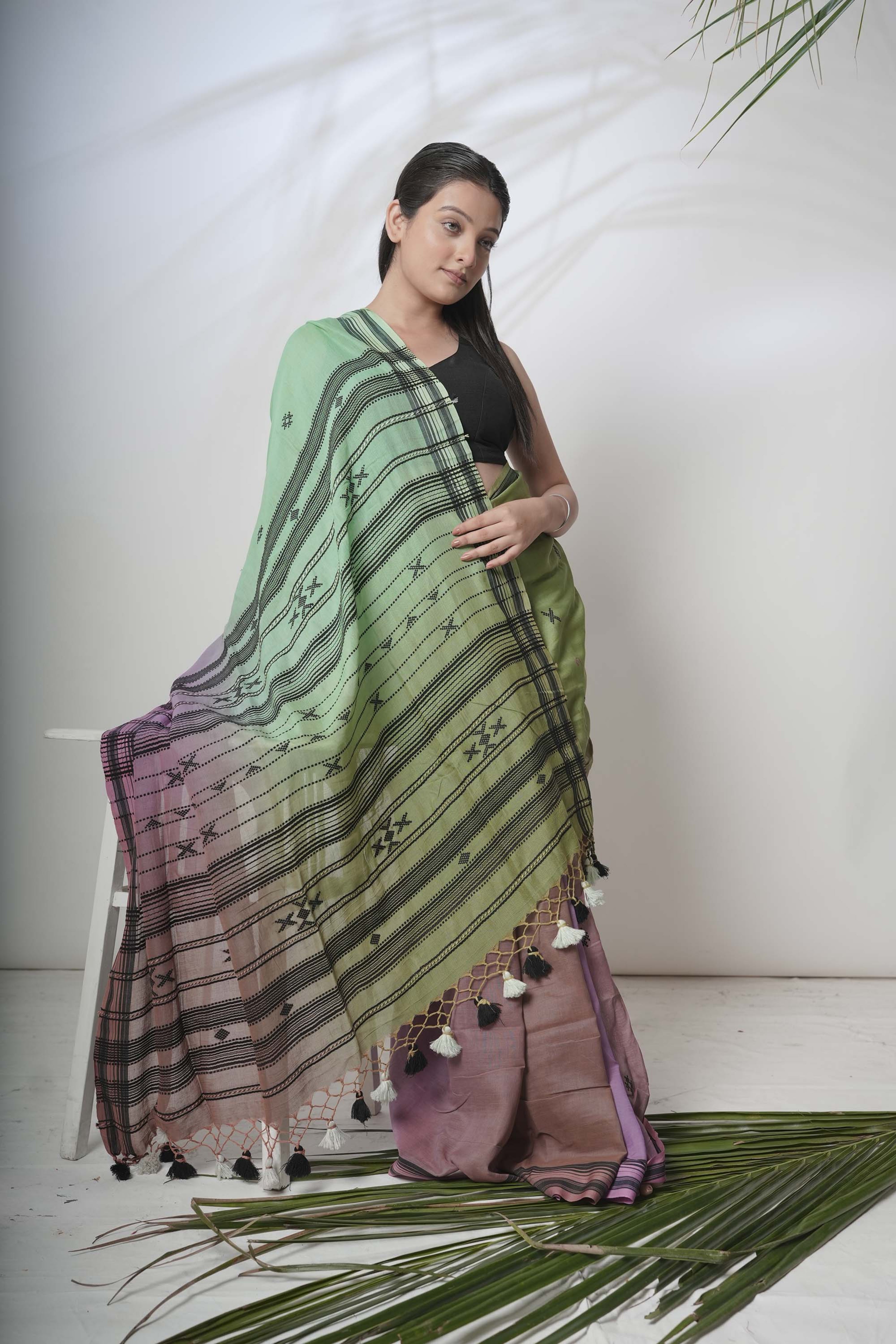 multi-coloured-hand-woven-cotton-saree-with-tassels