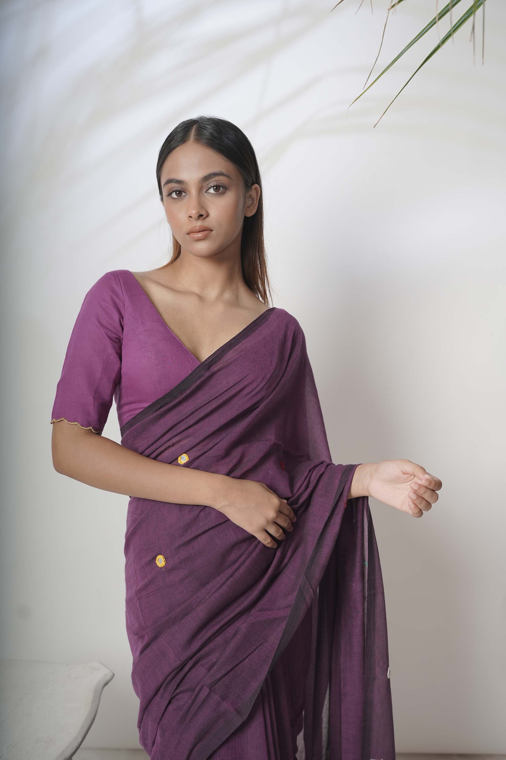 Phool Masti I Purple handloom cotton saree with mirror embroidery