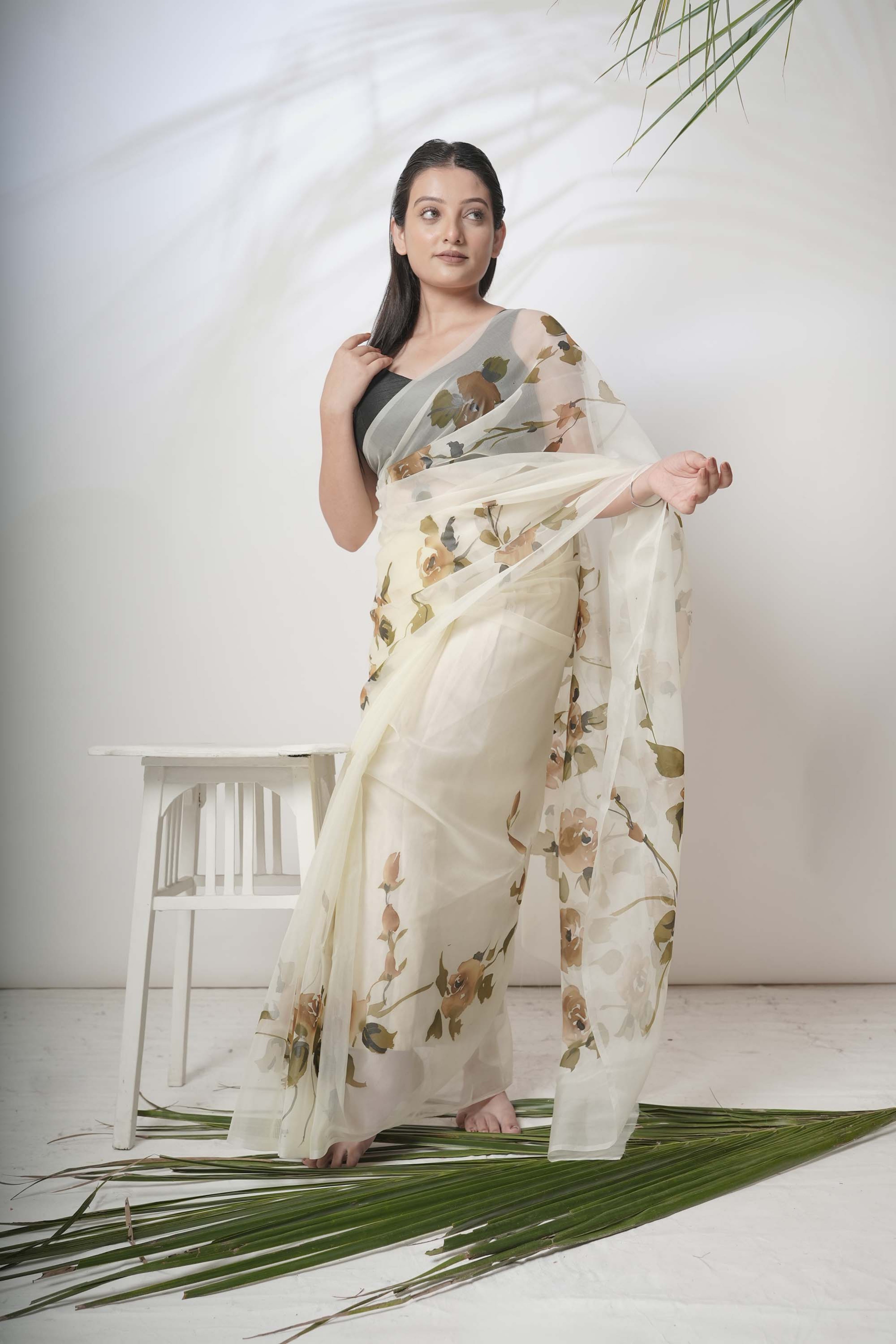 off-white-hand-painted-organza-saree