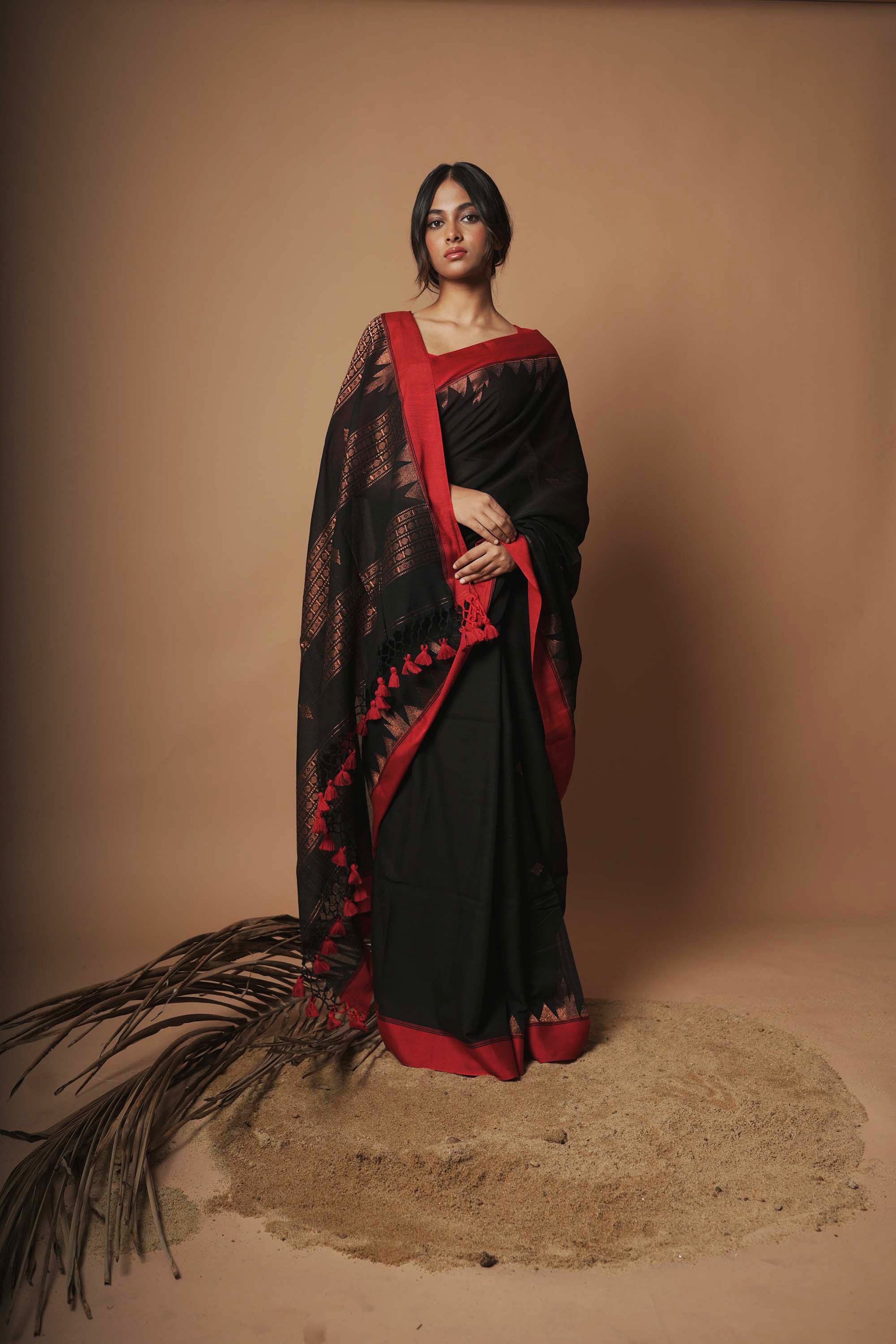 hand-woven-black-cotton-saree-with-tassels