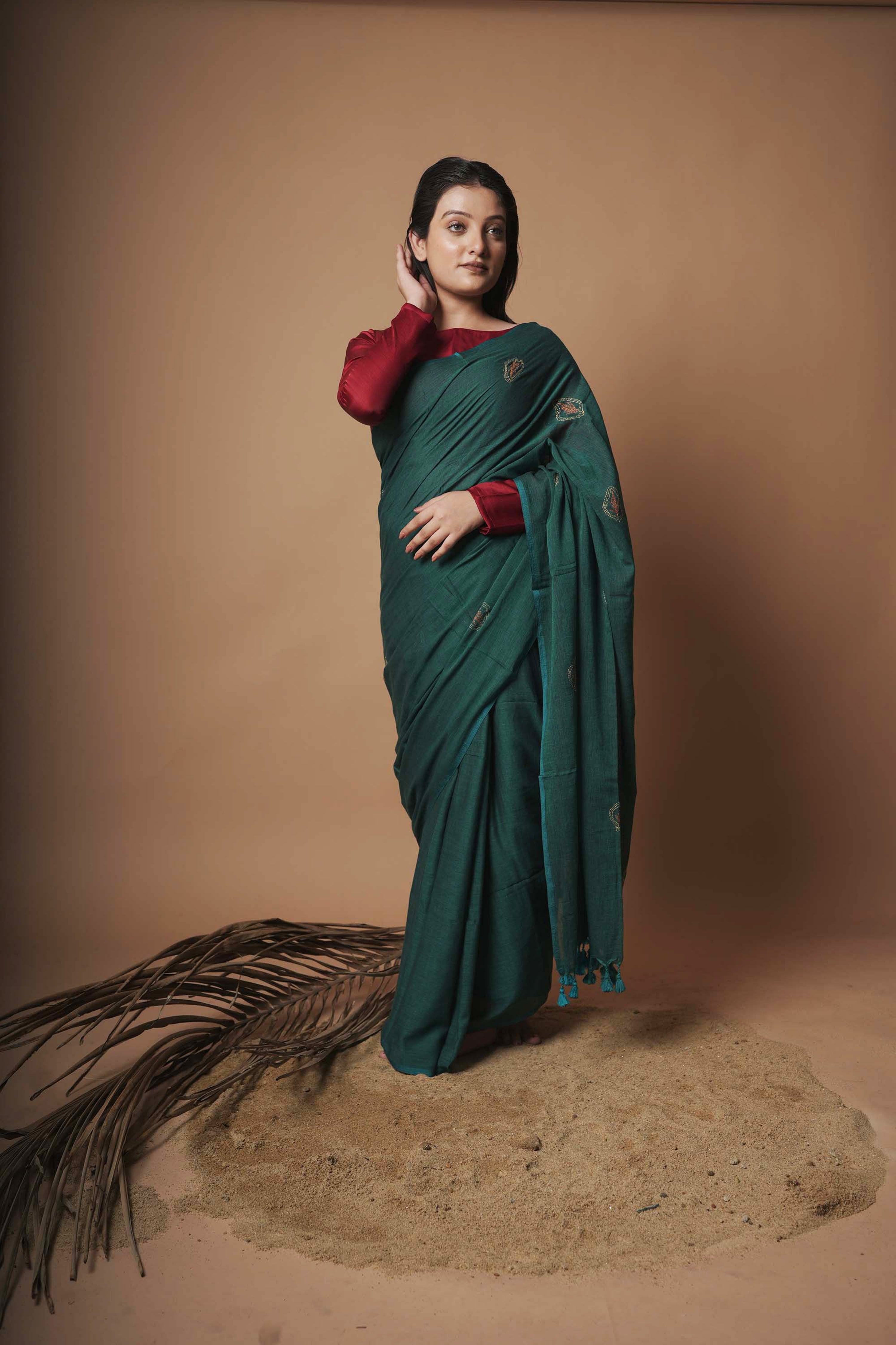 bottle-green-handloom-cotton-saree