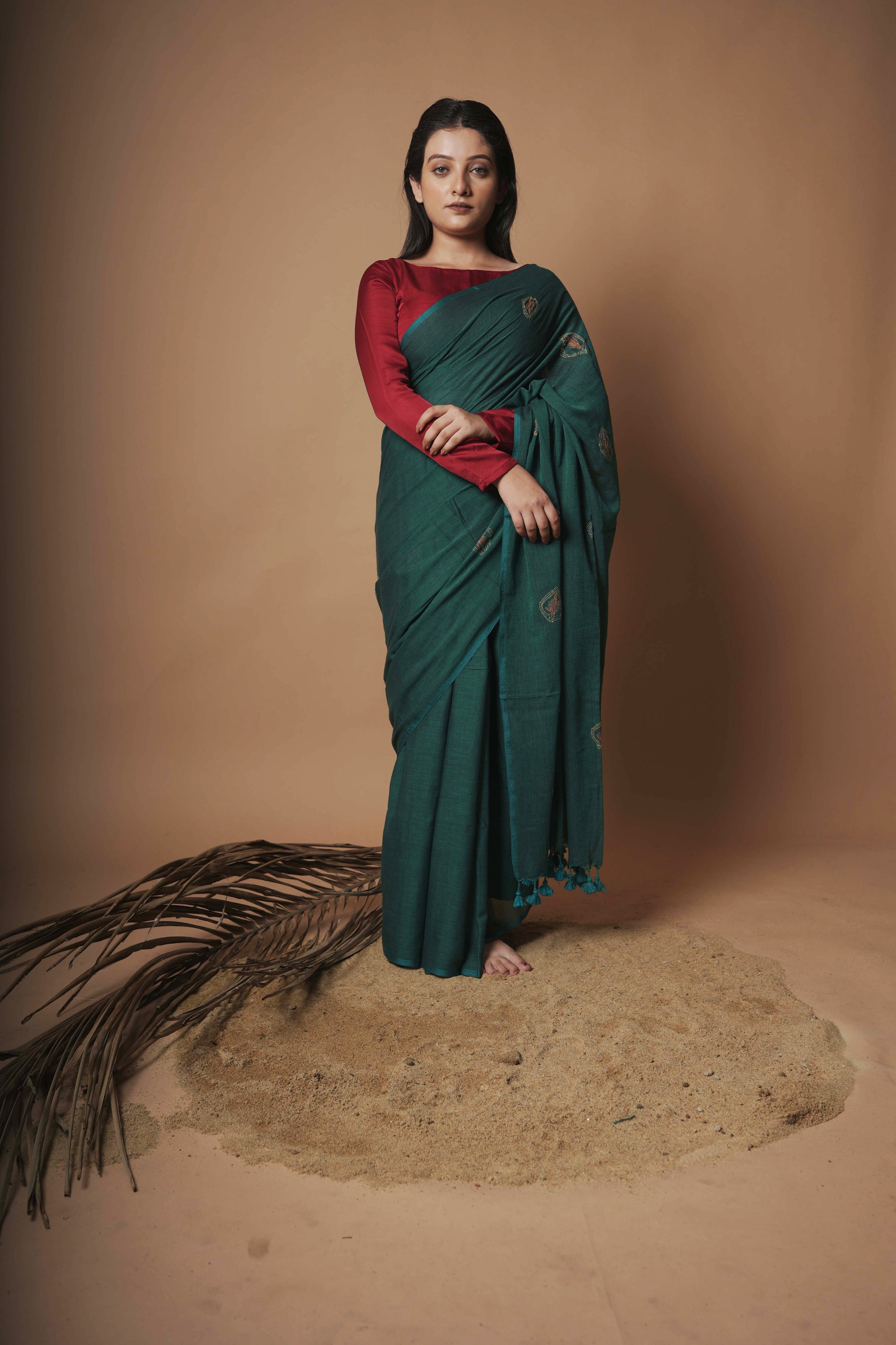 bottle-green-colour-saree