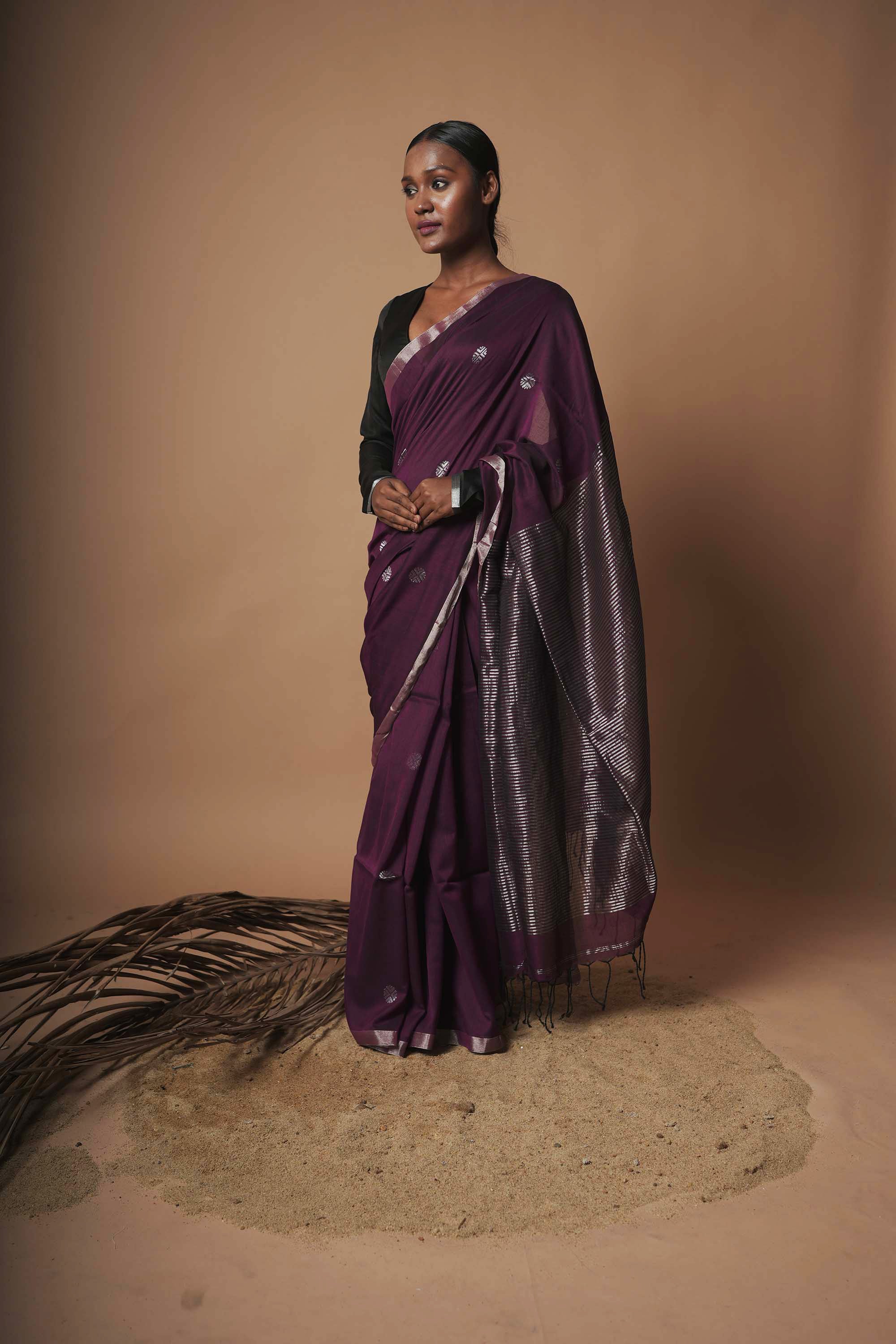 Aasmani Shaam | Purple Cotton Saree with Silver Zari