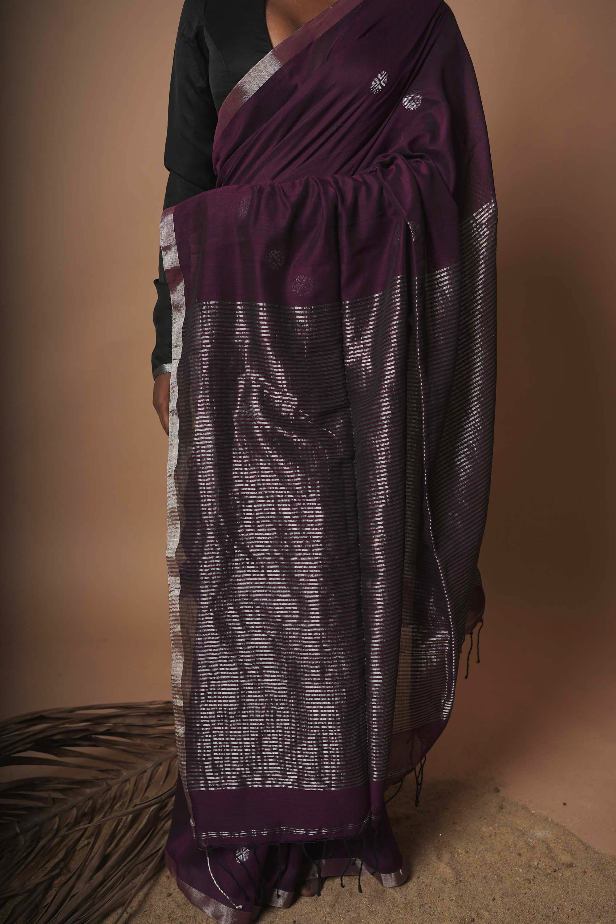 Aasmani Shaam | Purple Cotton Saree with Silver Zari