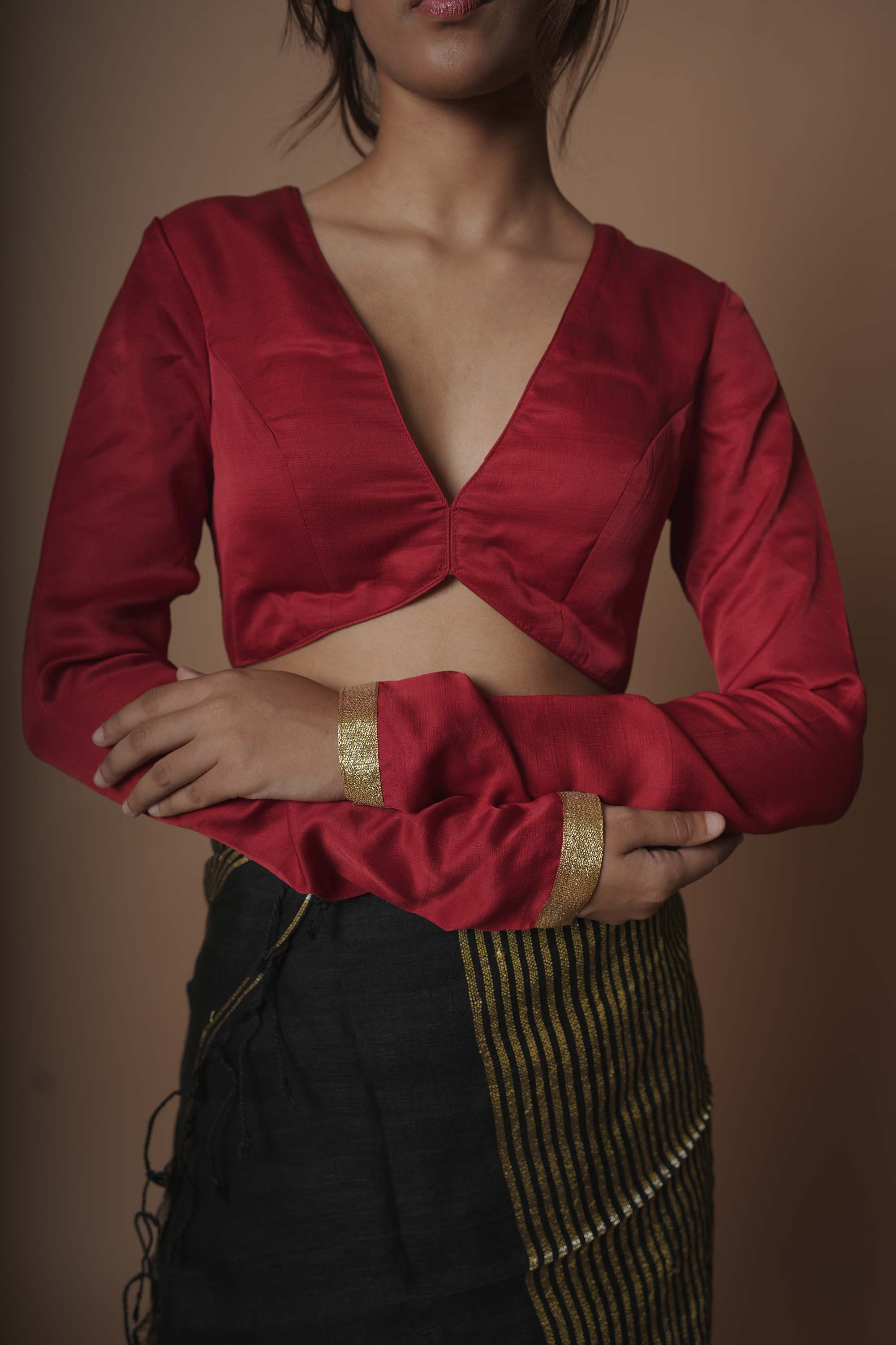 Cherry I Maroon designer silk blouse with full sleeves